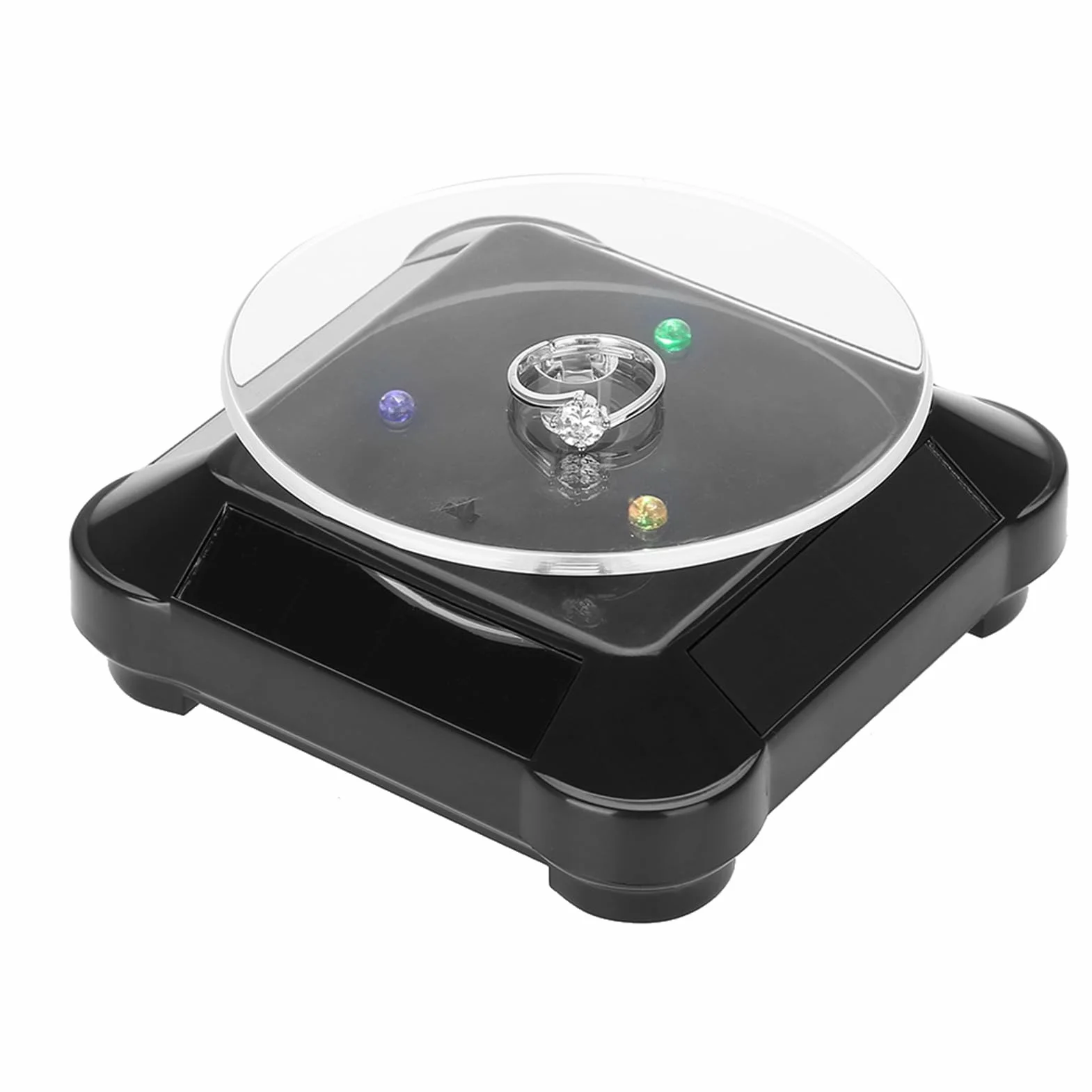 Stojak Solarny, Witryna Solarna 360 Stopni Solarny Gramofon na wystawę Biżuterii Obrotowy Gramofon Zegarek Telefon Stojak na biżuterię Światło LED (TIKATARER6a5ocxv7sb-02)