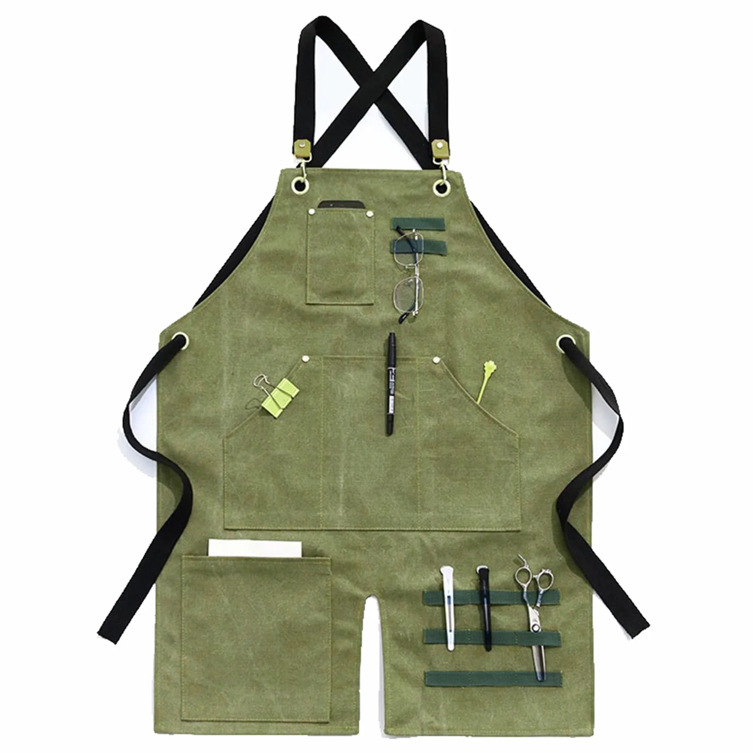 Fartuch szefa kuchni ， Fartuch Denim Bib Fartuch warsztatowy, fartuch narzędziowy, fartuch roboczy z rozciętymi nogawkami, wytrzymały, z kieszeniami, płócienny, regulowany fartuch z krzyżowym tyłem