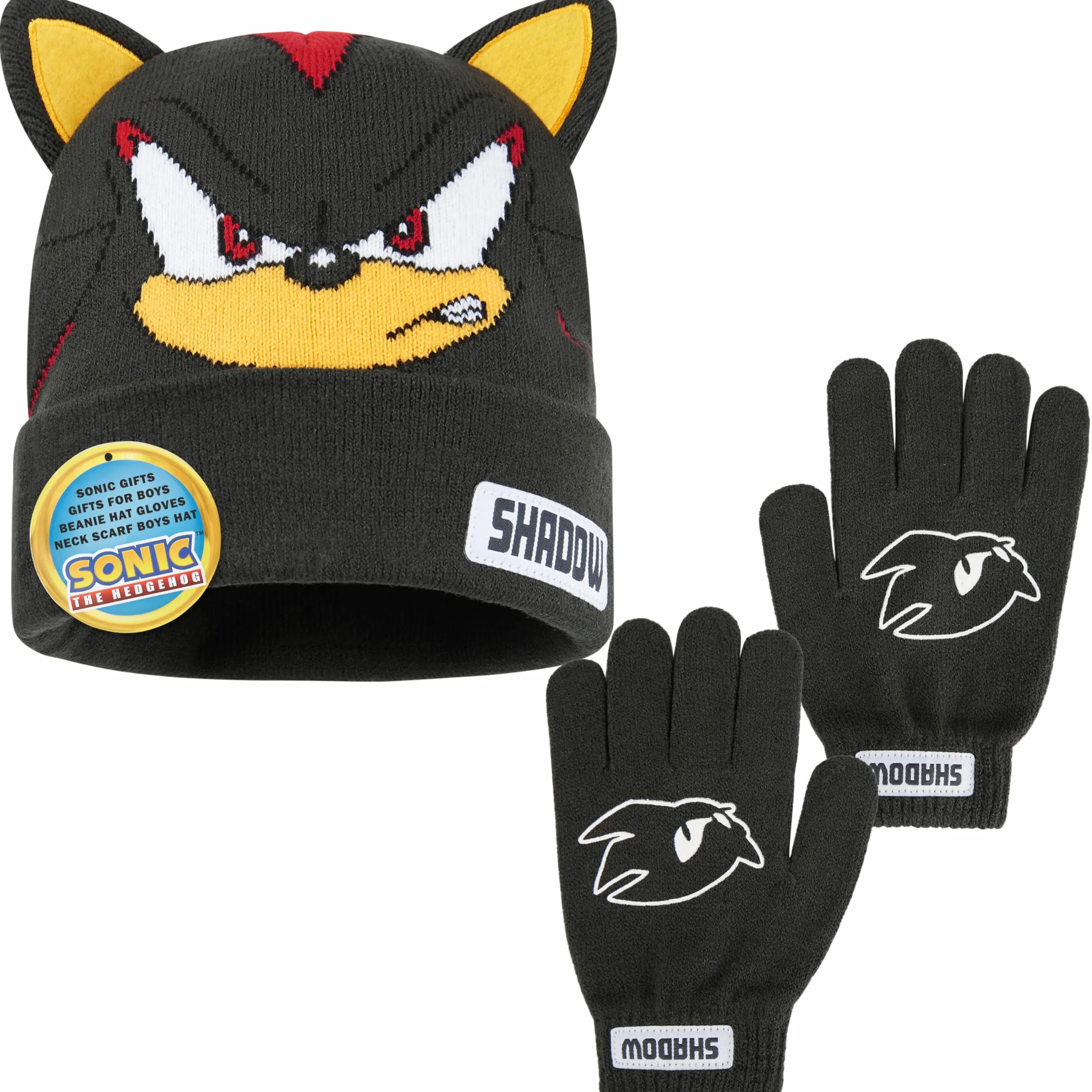 SONIC THE HEDGEHOG Czapka beanie i zimowe rękawiczki zestaw dla chłopców w wieku 4-12 lat, ciepłe, przytulne dzianinowe akcesoria zimowe, prezenty dla chłopców