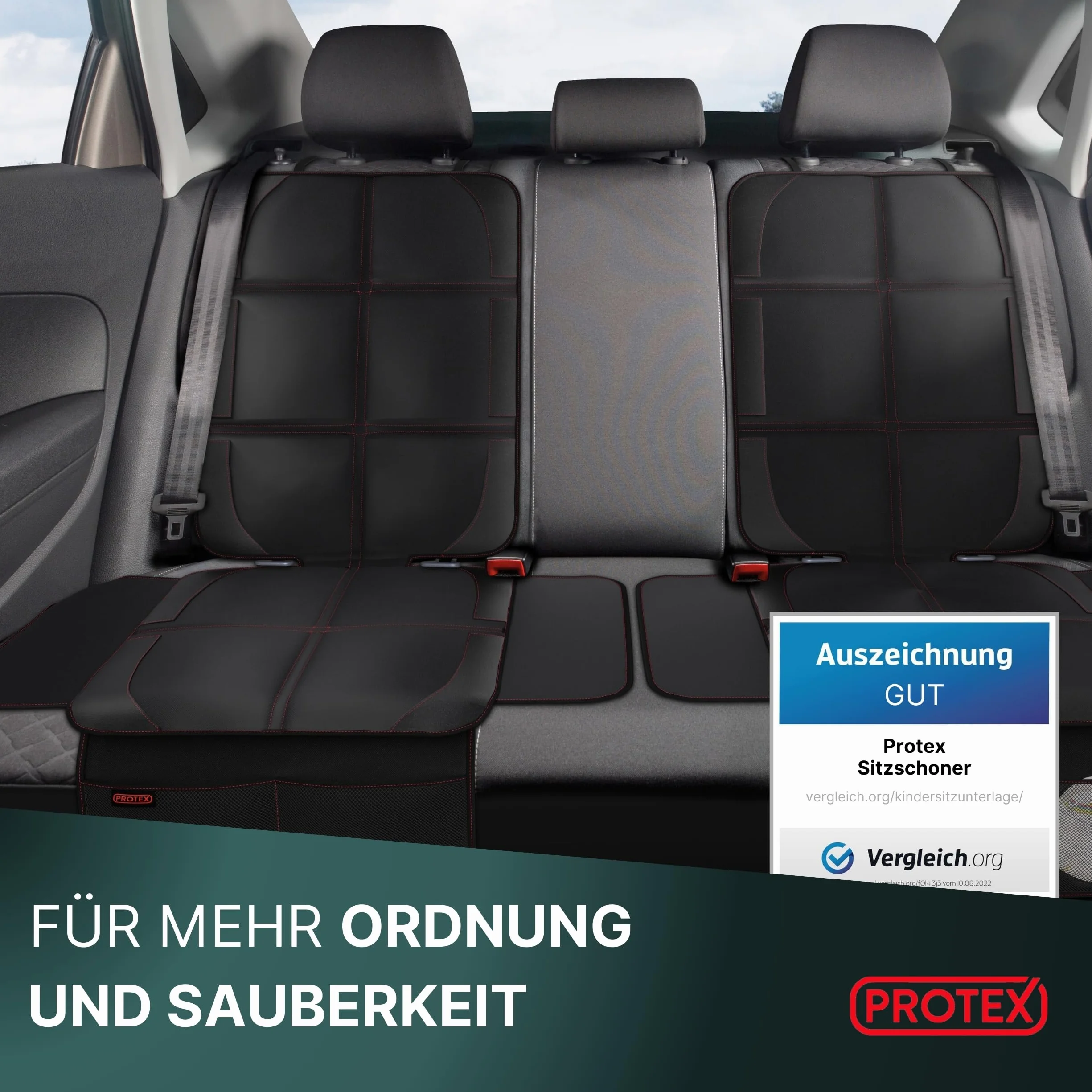 PROTEX© Podkładka pod fotelik dziecięcy – nadaje się do ISOFIX, antypoślizgowa powierzchnia | wodoodporny i wyjątkowo wysokiej jakości materiał 600D z wyściełaną powierzchnią siedziska (rozmiar L