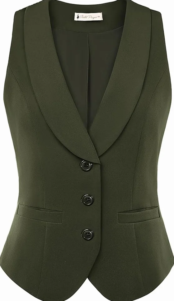 Belle Poque Kamizelka damska vintage bez rękawów z klapą kołnierz jednorzędowy elegancka