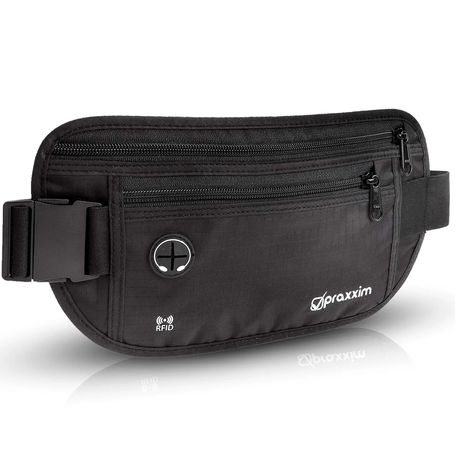 Praxxim Płaska saszetka na brzuch sportowa z ochroną RFID – czarna torba na pasek Money Belt