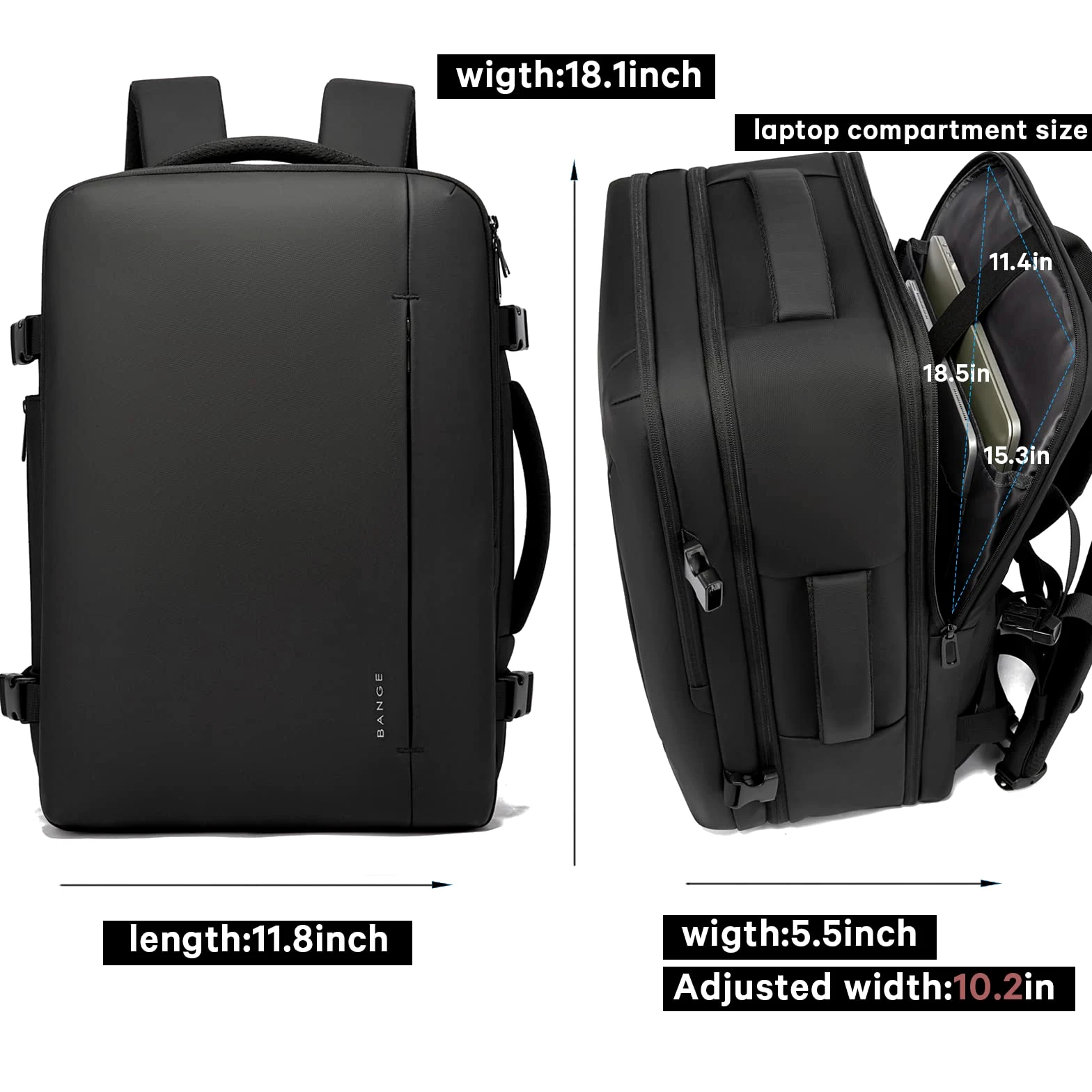 BANGE Plecak podróżny, bagaż podręczny, wytrzymały plecak Convertible Duffle Bag Fit na laptopa o przekątnej ekranu 17,3", dla mężczyzn i kobiet, czarny-M, L, Biznes