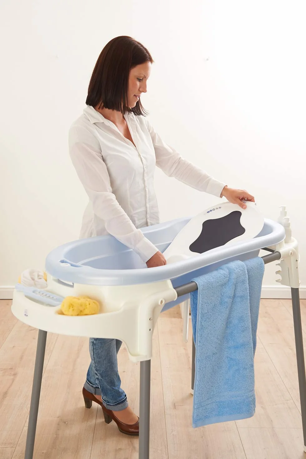 Rotho Babydesign TOP Xtra Duża wanienka, Z 2 matami antypoślizgowymi i korkiem spustowym, Idealna dla 2 dzieci, Do 36 miesiąca, TOP Xtra, Stone Grey (Szary), 20500 0286