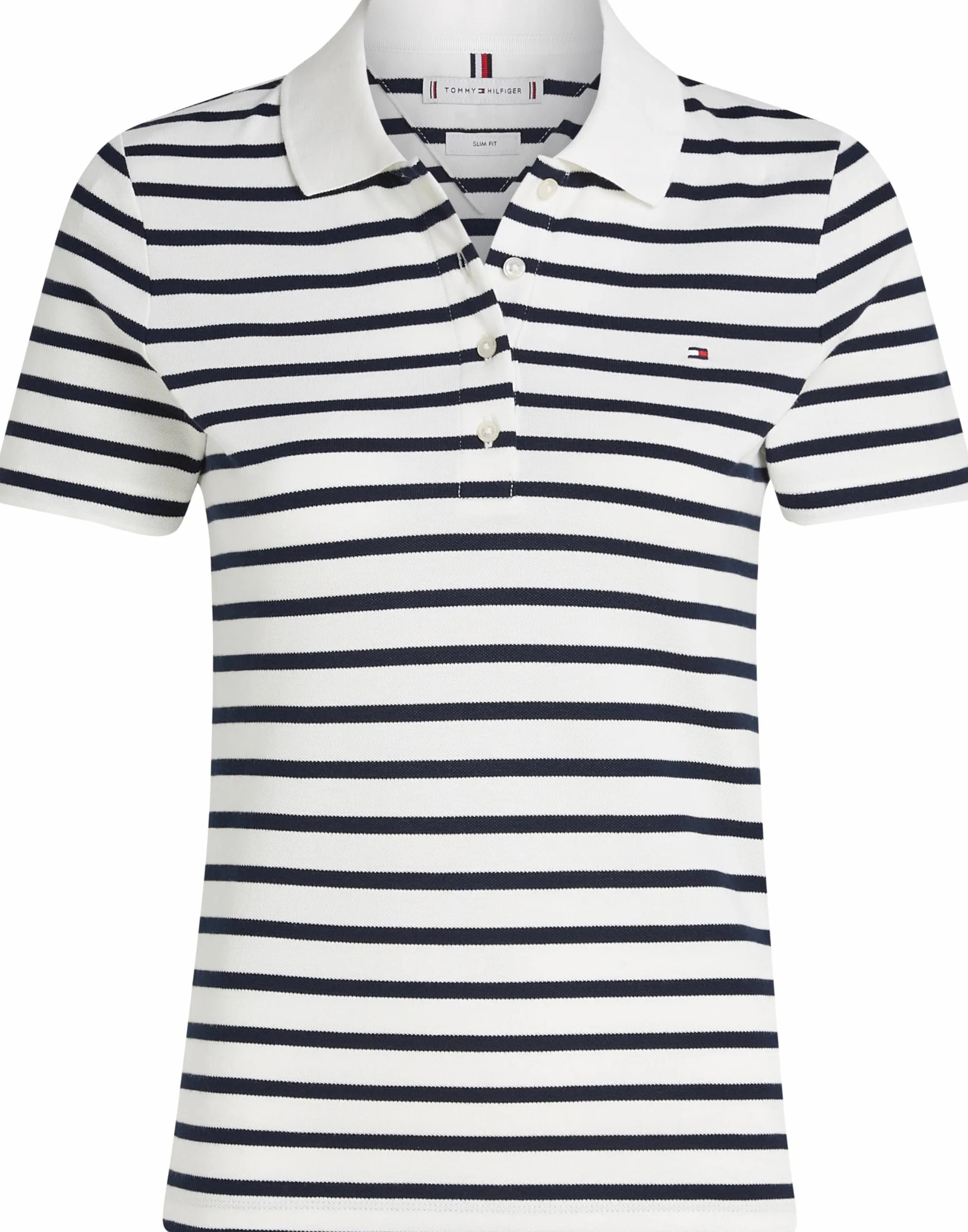 TOMMY HILFIGER Damska koszulka polo 1985 SLIM PIQUE SS Niebieski (Breton Ecru/Dark Night Navy Stp) M