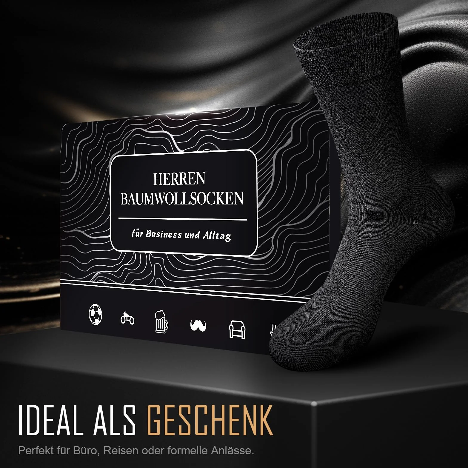 Skarpetki Męskie Socken – 6 Par Biznesowych z Bawełny Oddechowej, bez Dokuczliwych Szewów. Idealne na Co Dzień i Wolny Czas, w Pudełku Podarunkowym. Perfekcyjny Prezent.