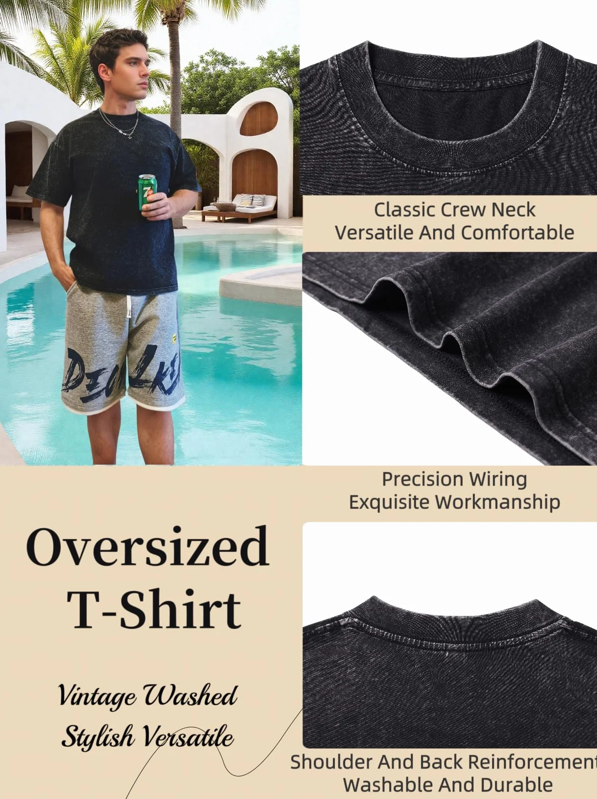 Oversized T-shirt Męski Damski 2-pak, T-shirt Bawełniany Lato Krótki Rękaw Okrągły Dekolt, S-5XL