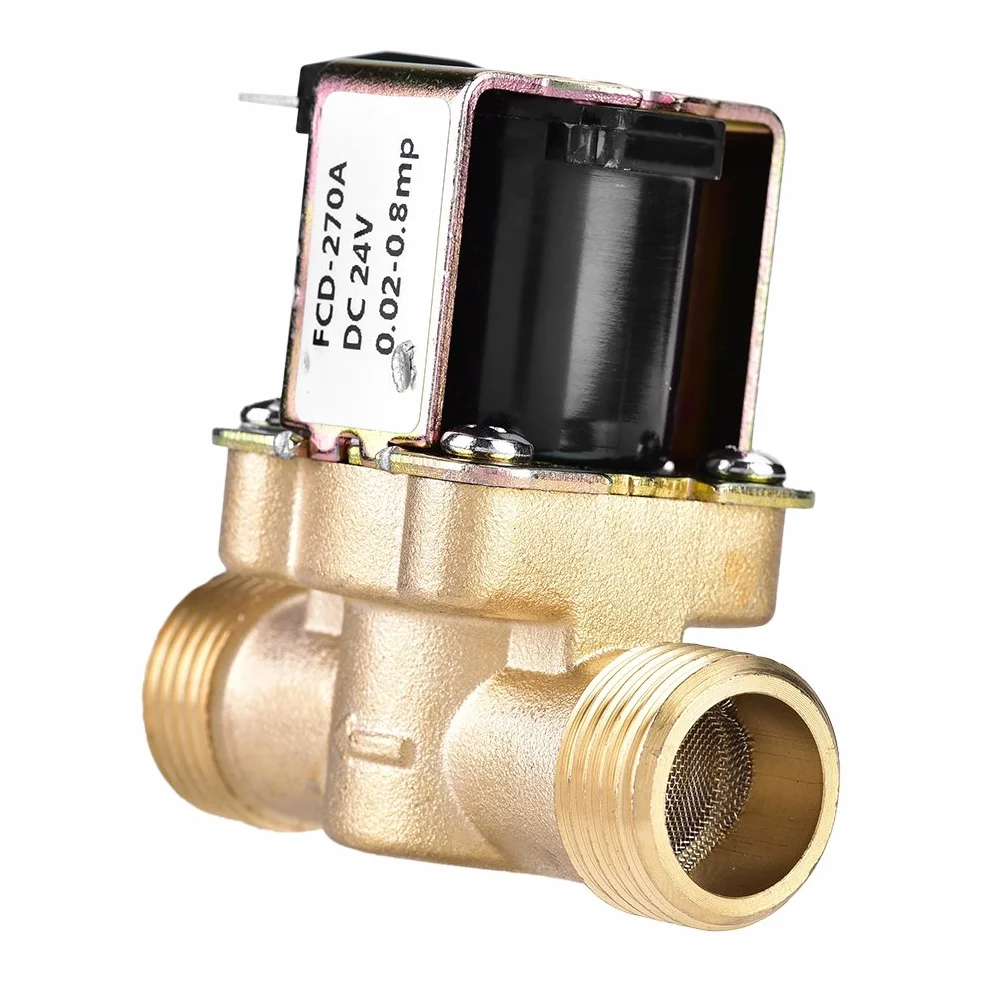 Zawór elektromagnetyczny z mosiądzu, 1/2 "DC 24V Normalnie zamknięty regulator wody. Brak poboru mocy. Elektrozawór sterujący z mosiądzu do kontroli przepływu wody