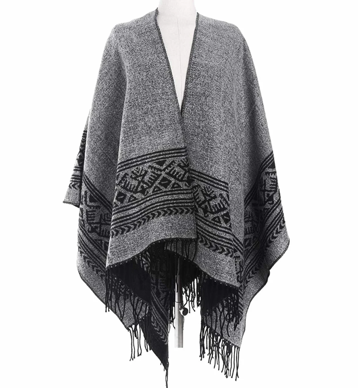 Superora Damskie ponczo peleryna szalik tartan frędzle duży długi
