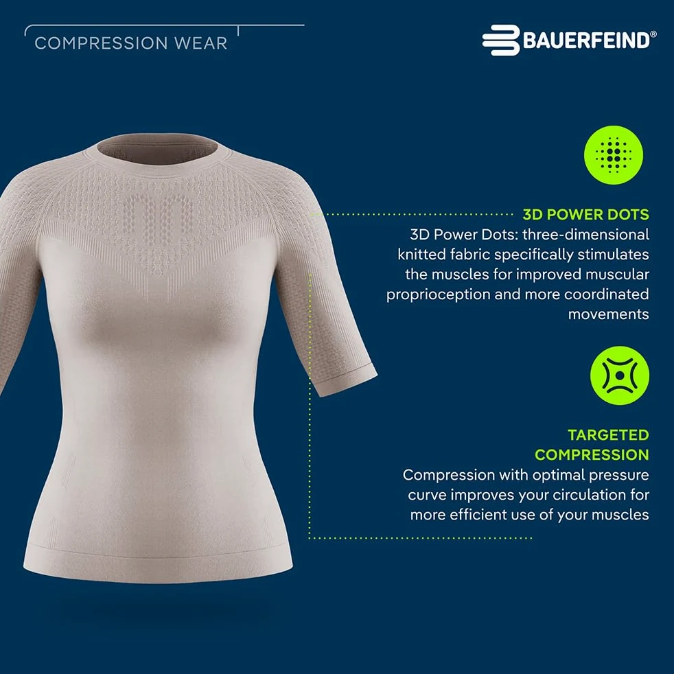 BAUERFEIND Koszulka kompresyjna "Sports Compression Shirt Short Sleeve", koszulka z krótkim rękawem dla kobiet, poprawia krążenie krwi w mięśniach tułowia i ramion, poliamid/elastan
