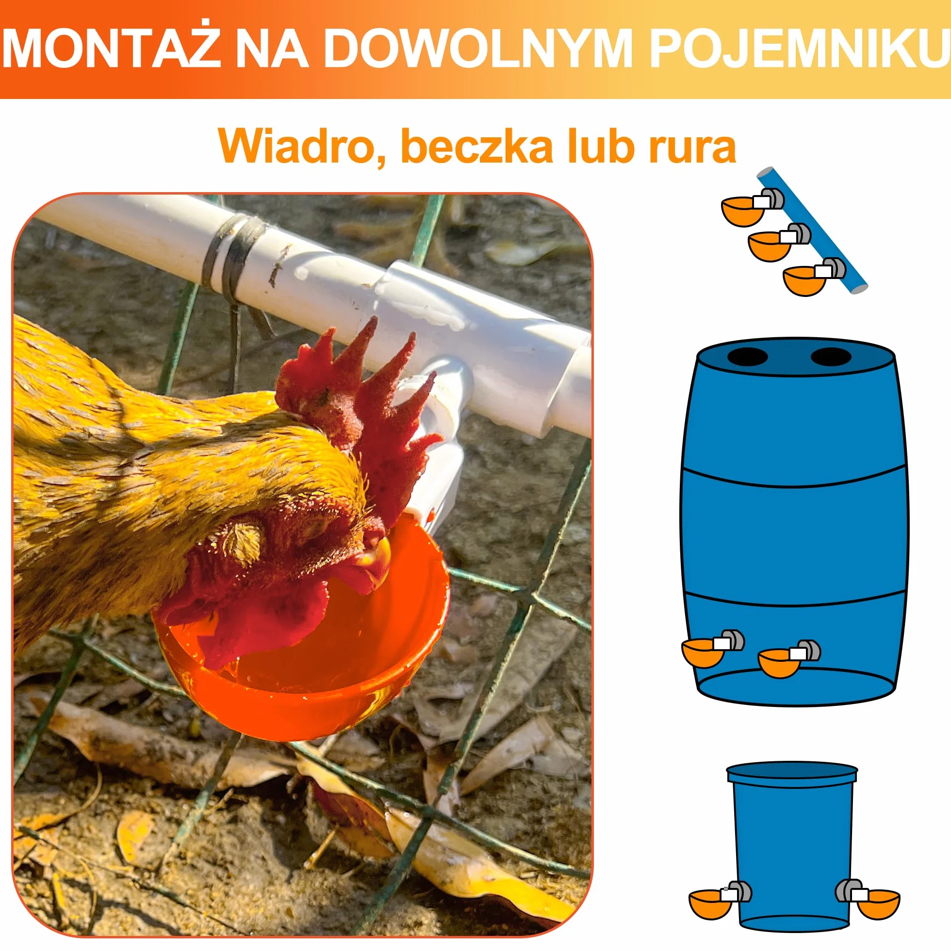 ZenxyHoC DIY kubek na wodę dla kurcząt, 6 sztuk, automatyczny zestaw poidła dla drobiu