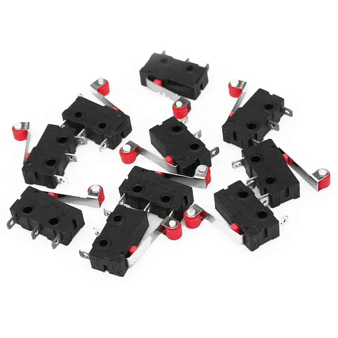 Hailege 10 szt. KW12-3 Roller Lever Arm Micro Limit Switch Normally Open Close Limit Switch Black