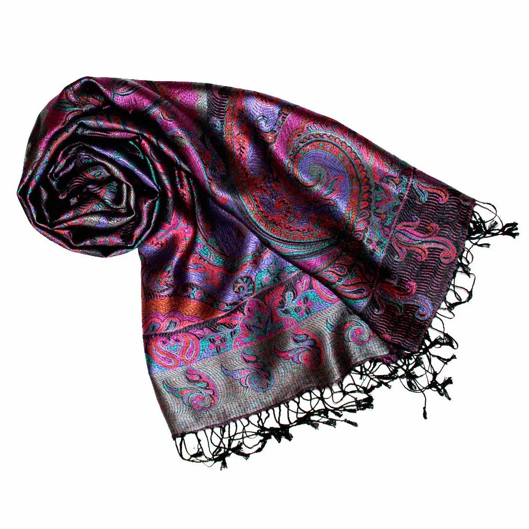 Lorenzo Cana Pashmina szal żakardowy tkany 100% jedwab wzór paisley 70 x 190 cm