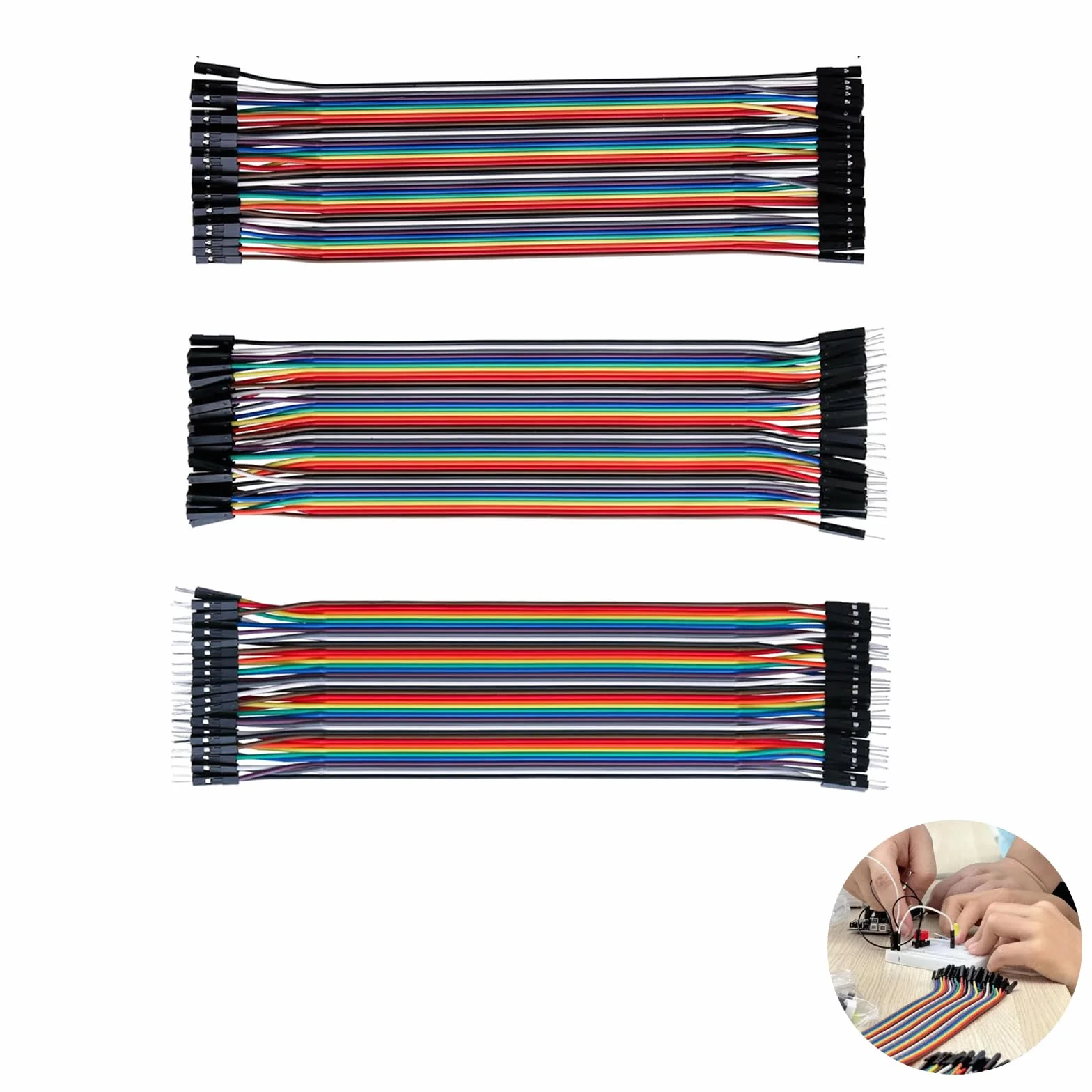 3 SZTUK 20 CM Kabel, męski do żeńskiego męskiego do męskiego do żeńskiego zworka Mehrfarbige Wire Zestaw kabli z drutem Ribbon Kable Dupont dla Raspberry Pi Elektronikprojekte