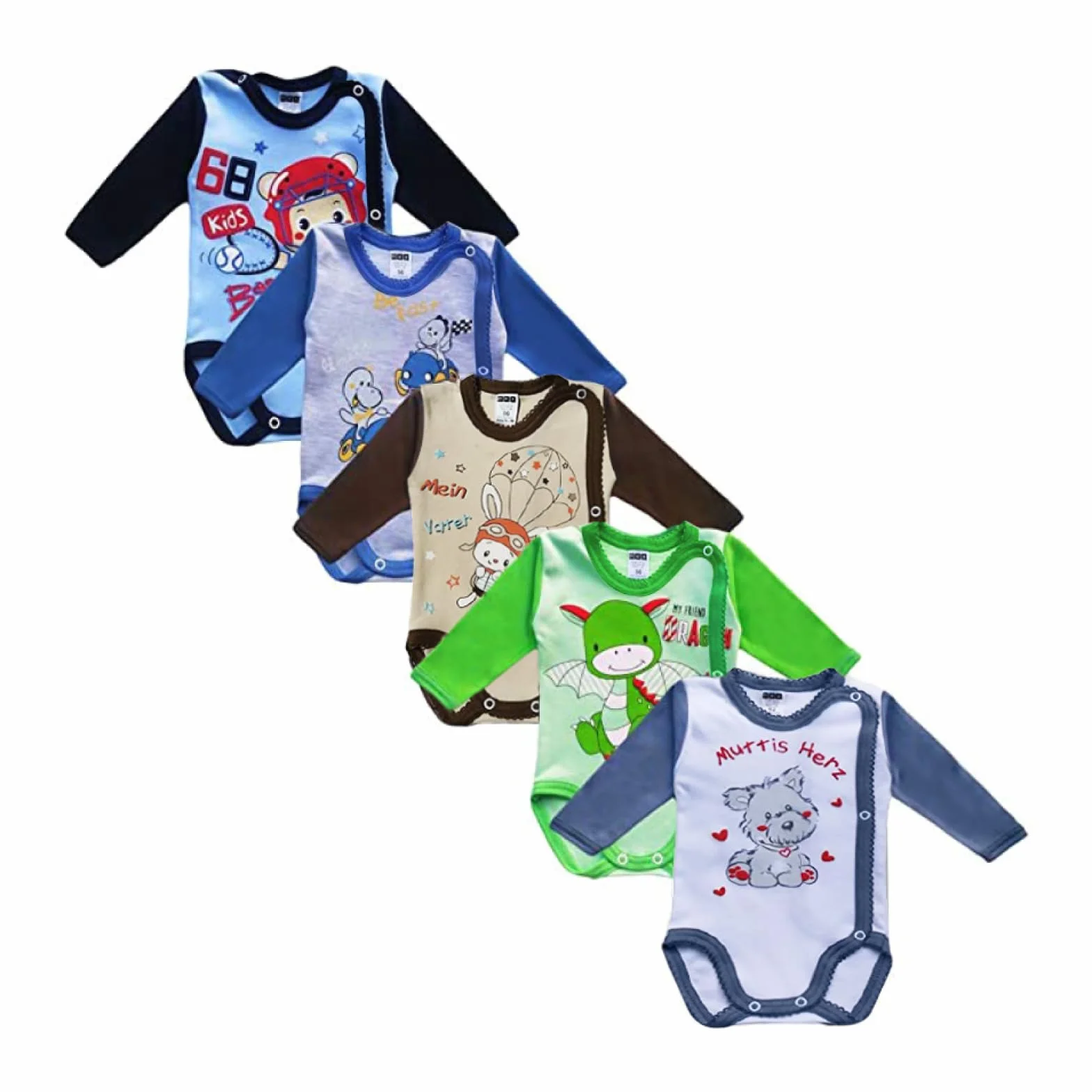 MEA BABY niemowlęce body z długimi rękawami unisex z nadrukiem, opak. 5 szt. Body dla niemowląt dla chłopców Body dla niemowląt dla dziewczynek (62)