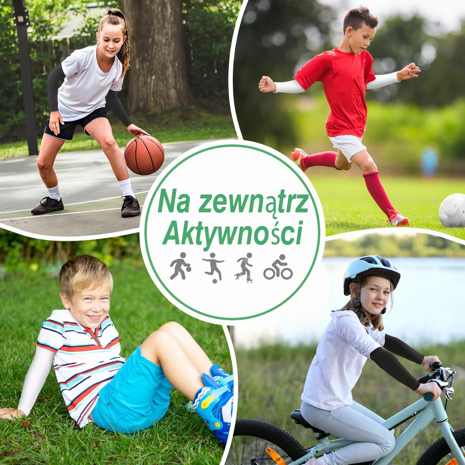 Kominy rękawowe dla dzieci 4 pary, ochrona przeciw UV, rękawice sportowe do koszykówki, siatkówki, piłki nożnej dla dziewczynek i chłopców