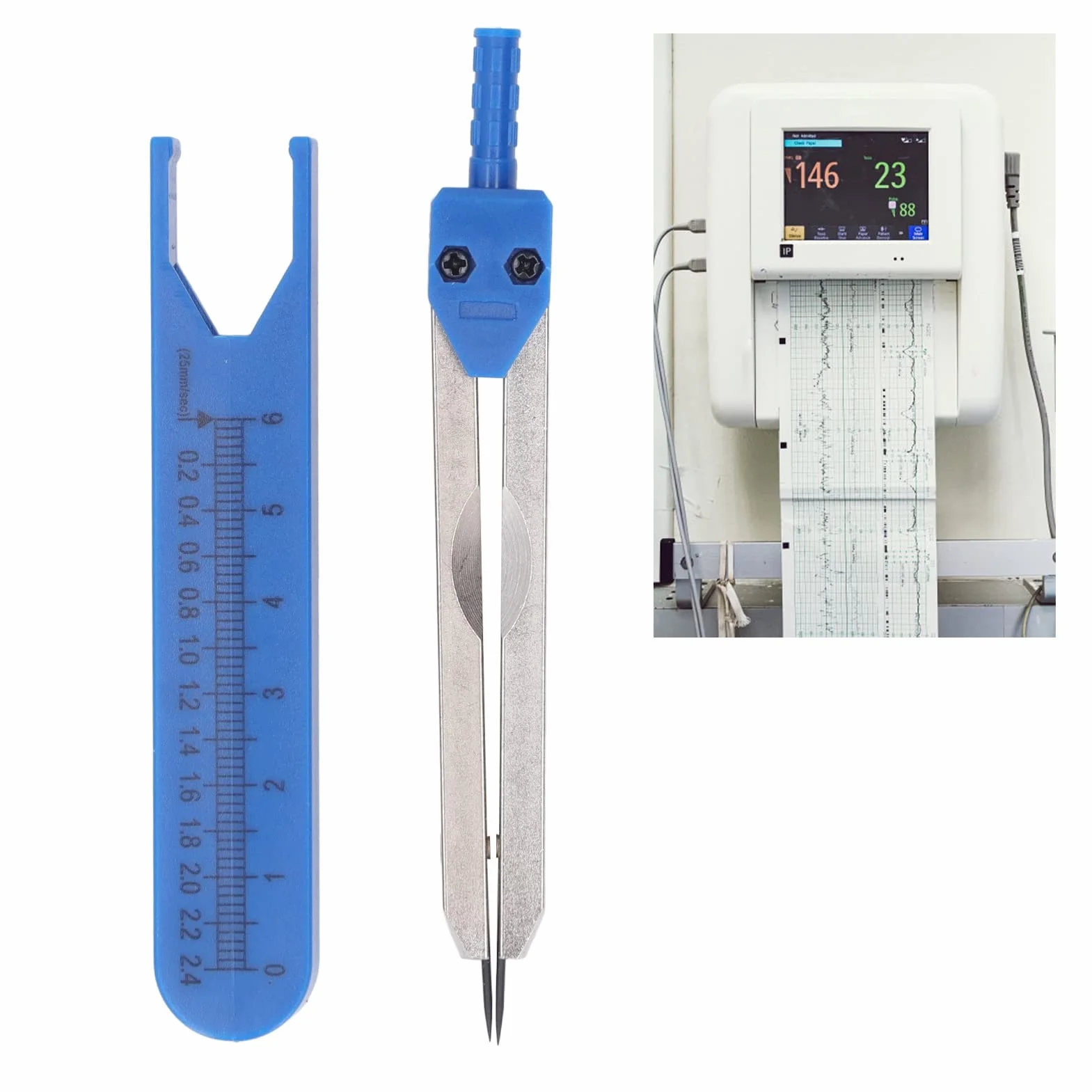 Suwmiarka medyczna EKG Caliper 0-2,4 cala, linijka pomiarowa ze stali nierdzewnej, podział EKG, linijka do pomiaru, opieka pielęgniarska, pomiar, elektrokardiograf z regulowanymi śrubami