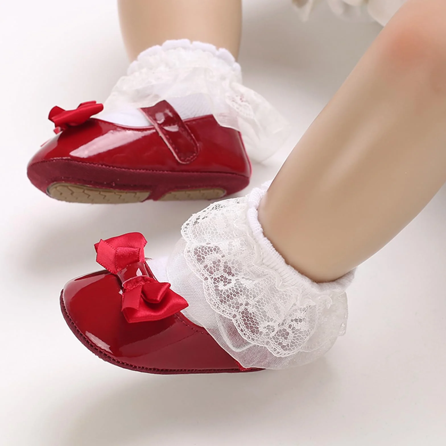 MASOCIO Buty Mary Jane dla dziewczynek antypoślizgowe Czerwony 2 6-12 Miesiące
