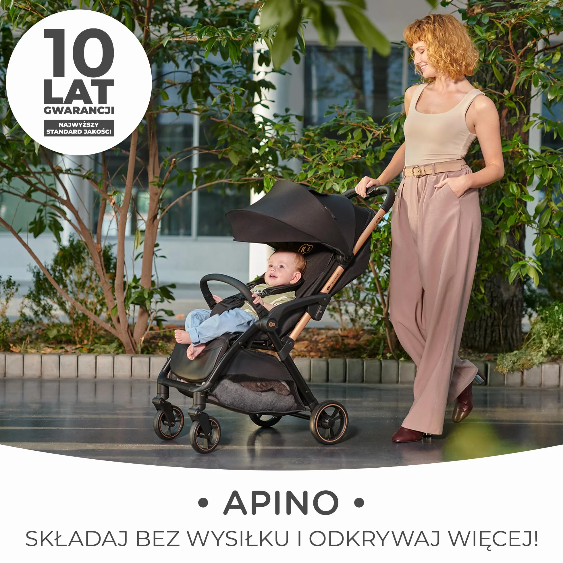 Kinderkraft APINO Lekka Spacerówka, Wózek dziecięcy, Idealny na podróż, AUTO FOLDING, Składany, Kompaktowy, Lekki, Tylko 7,5kg, Wodoodporna budka, Regulacja oparcia, obciążenie do 24kg, Szary