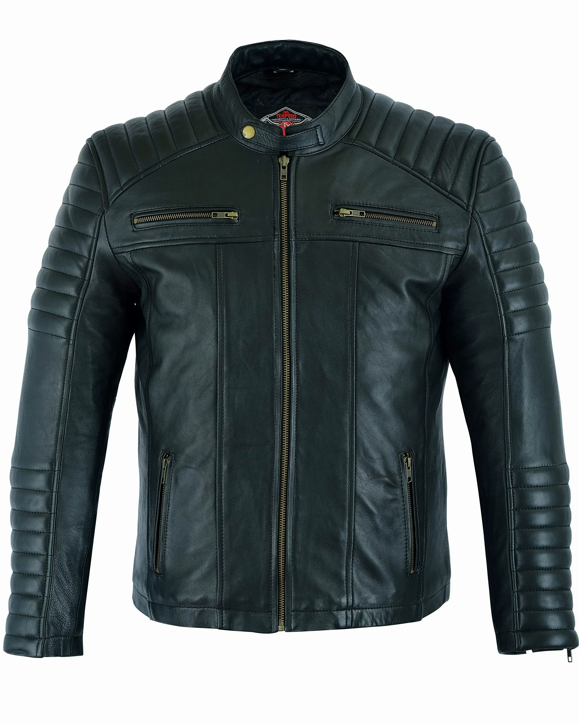 Texpeed Skórzana kurtka męska stylowy - Kurtka z prawdziwej skóry biker - Płaszcz zimowy/letni - Czarny - Brązowy - Czerwony - Niebieski - Wszystkie rozmiary