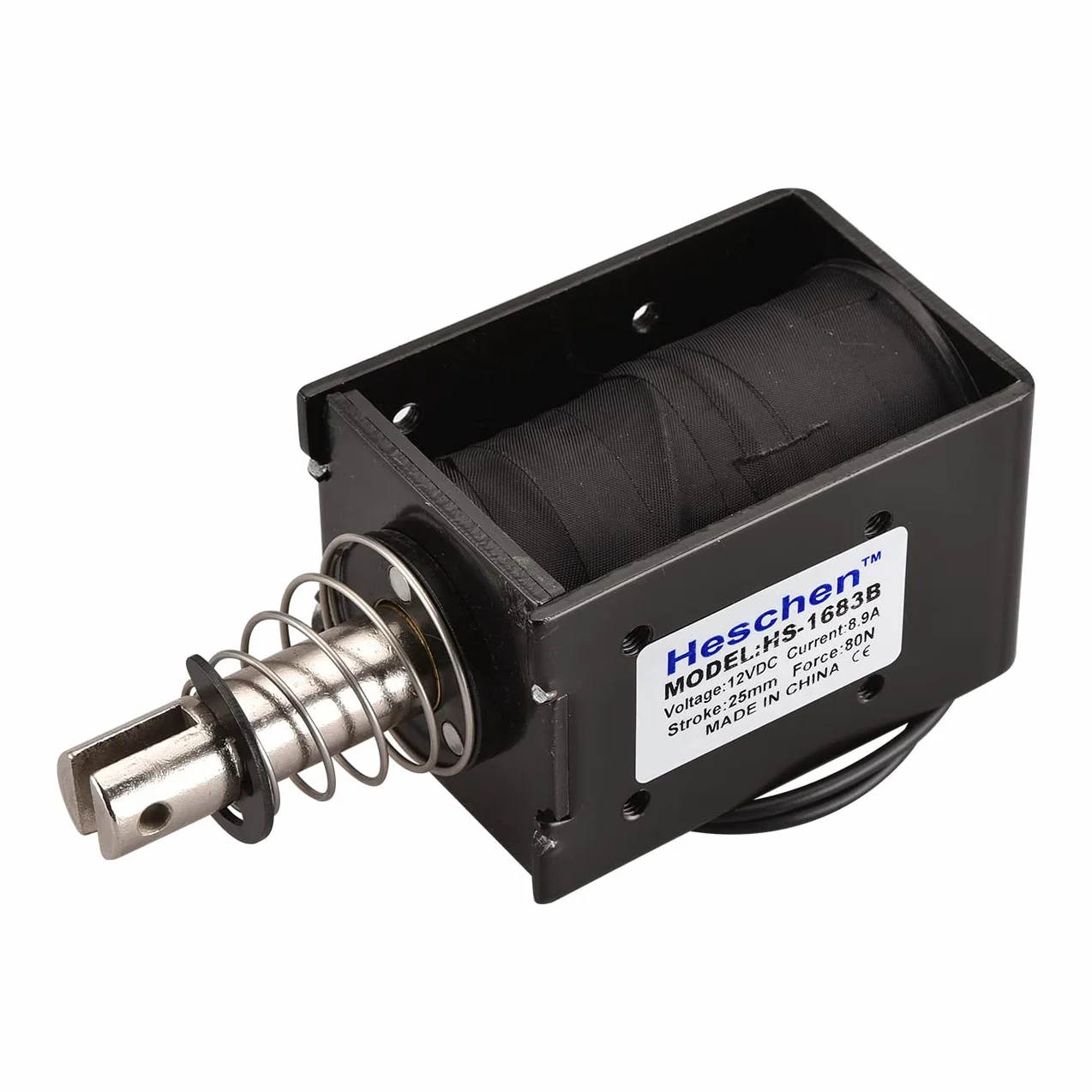 Heschen Elektromagnes elektromagnetyczny, HS-1683B, DC12V 8,9A, skok 25 mm, siła 80N, typ Push Pull, otwarta rama, ruch liniowy