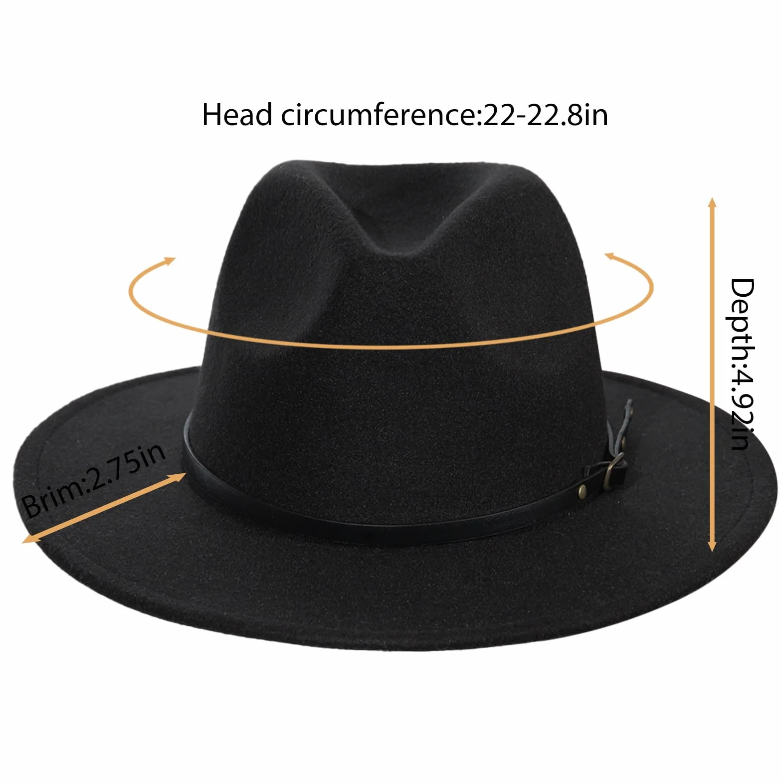 HAPPYPOP Fedora kapelusz damski, zimowy, czarny, modny, elegancki, z szerokim rondem, filcowy kapelusz na karnawał, imprezę, sesje, Oktoberfest, do baru, na festiwal