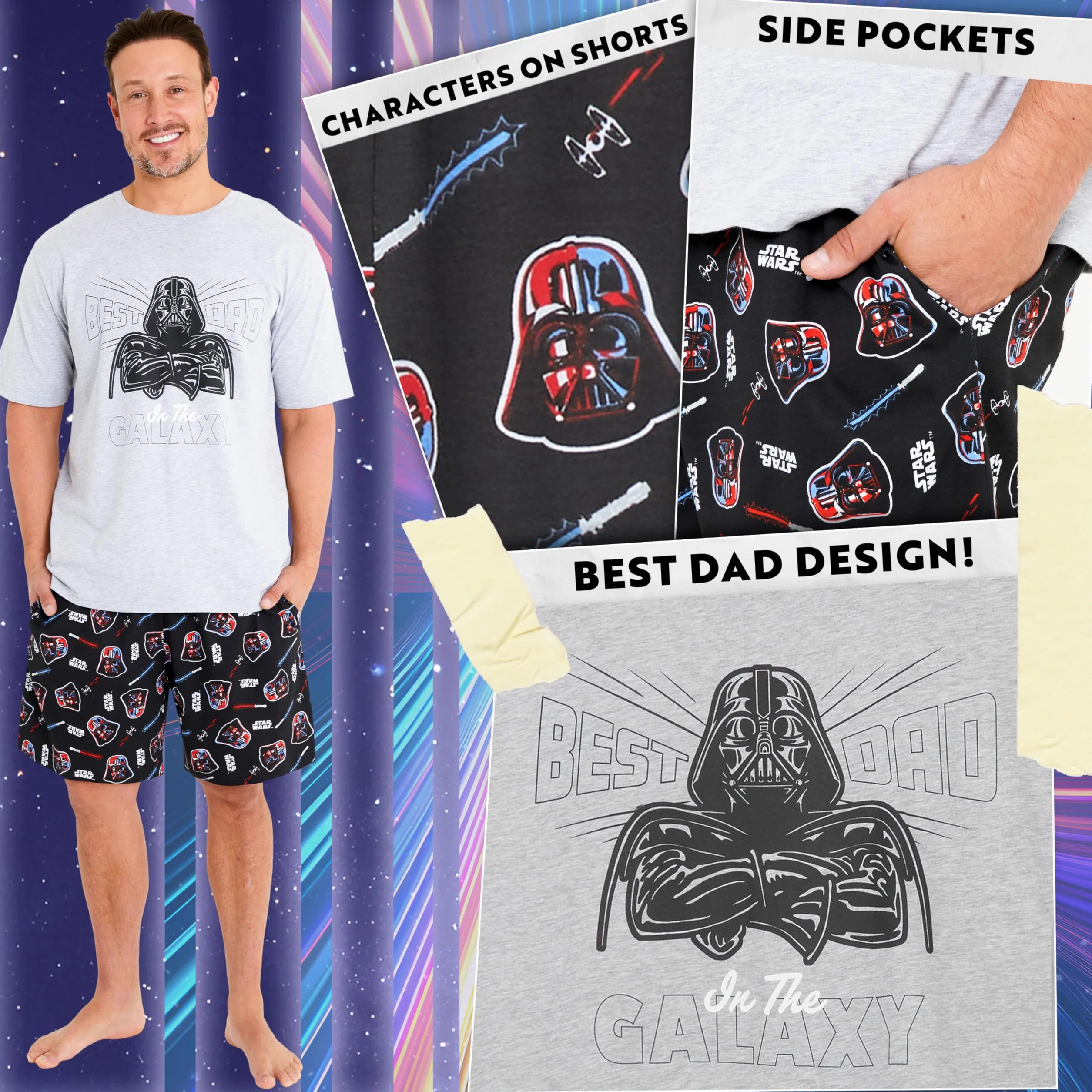 Disney Star Wars męska krótka piżama, odzież domowa dla taty