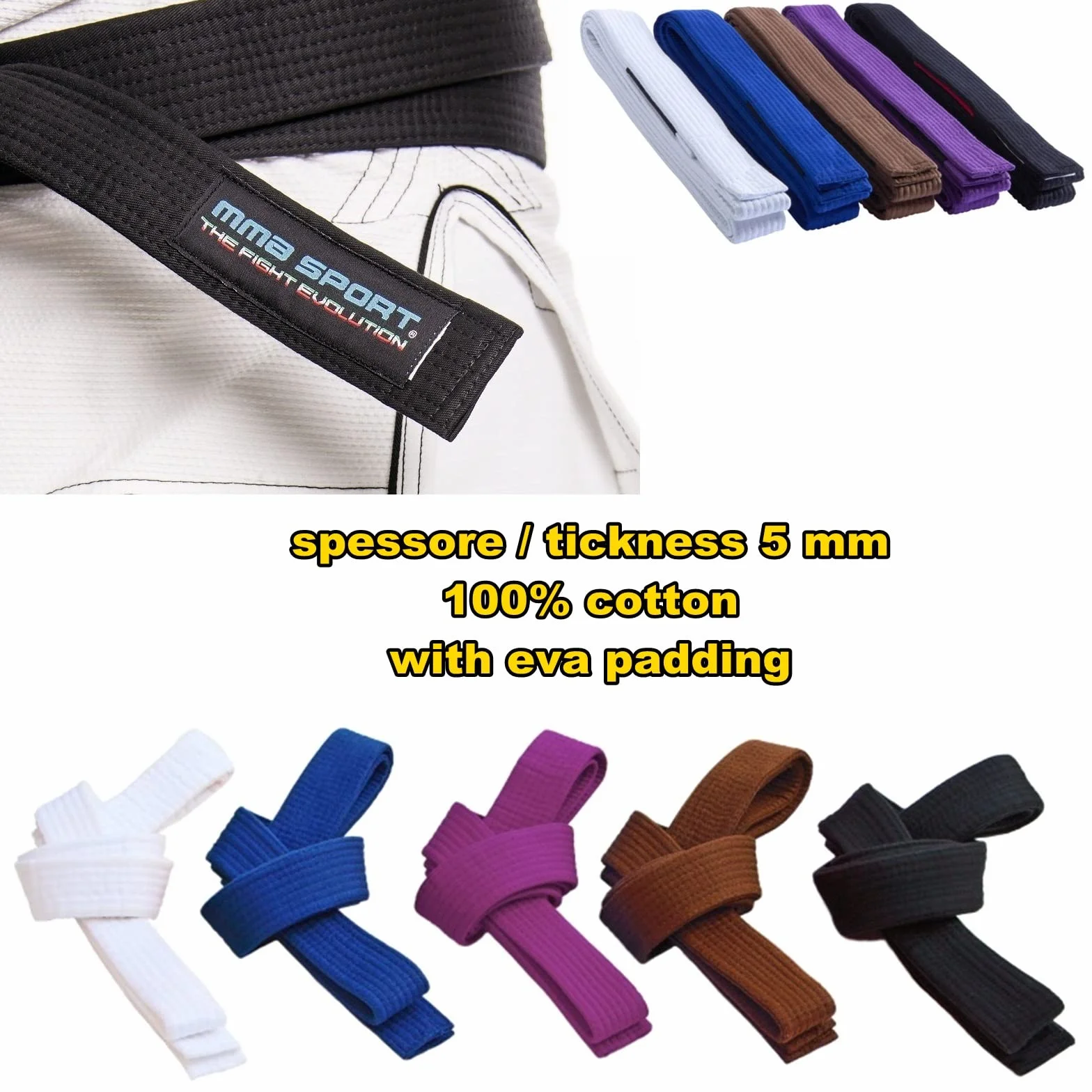 MMASPORT The Fight Evolution Pas BJJ Belt Jiu Jitsu Kimono - gi 100% bawełna grubość 5 mm Wyściełany Eva