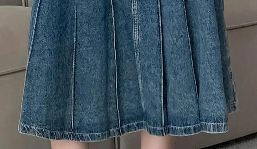 Damska plisowana spódnica dżinsowa wysoka talia linia zamek błyskawiczny slim fit casual letnia spódnica