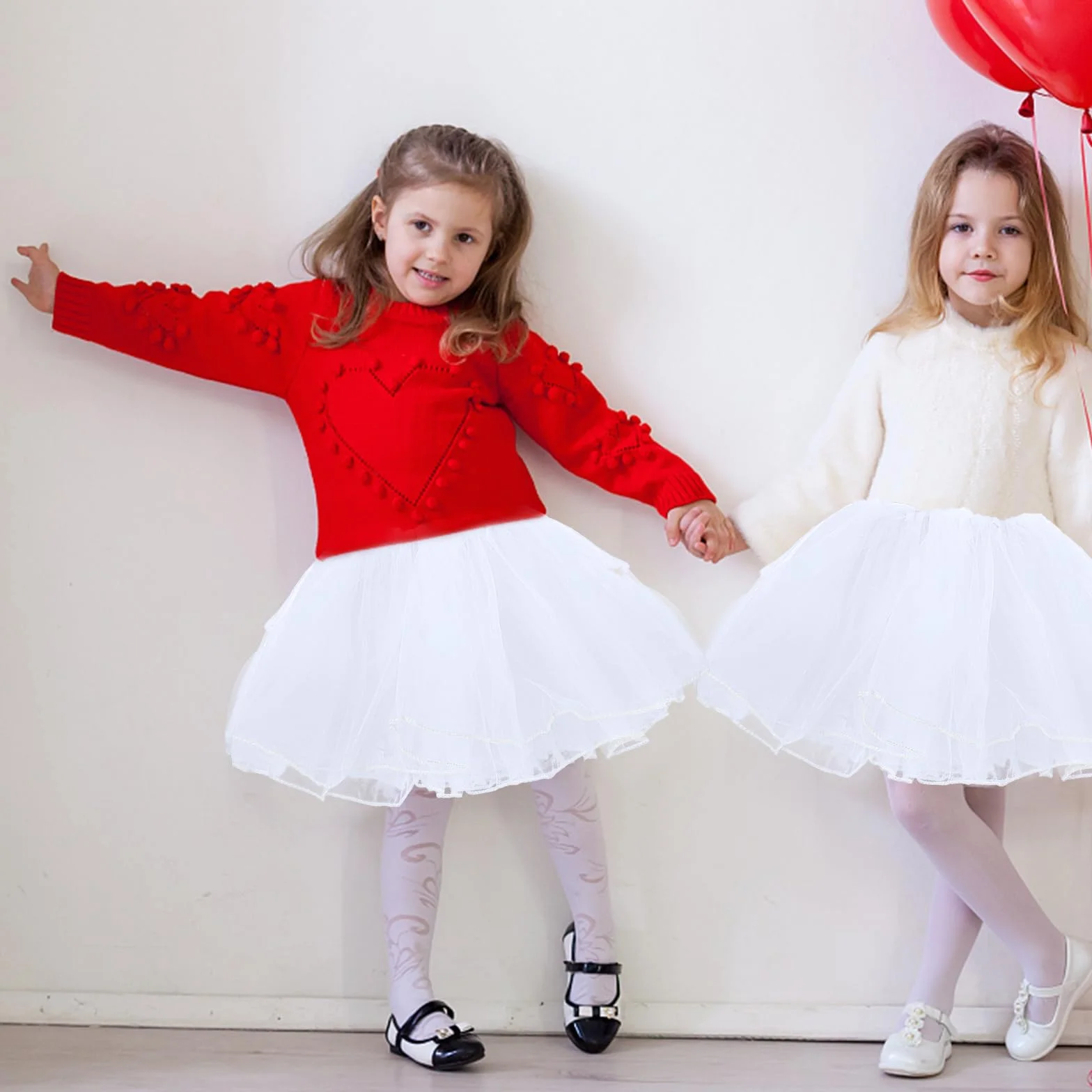 WLLHYF Dziewczęca spódnica tutu, 4 warstwy, tiulowa, tutu, elastyczna, puszysta, do tańca baletowego, dla małych dzieci, dzieci, na imprezę bożonarodzeniową (biała), biały, Einheitsgröße