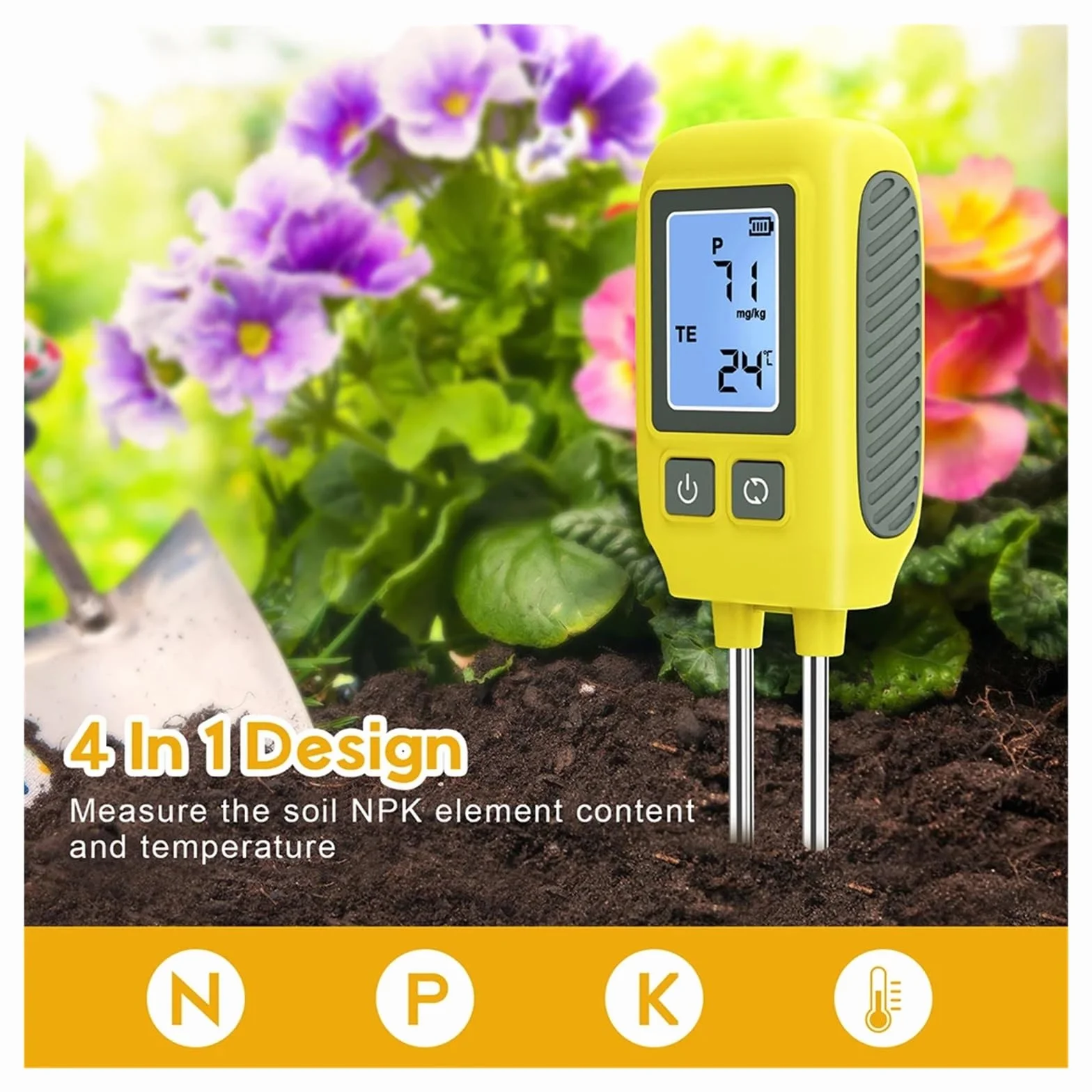 Miernik pH, Tester NPK gleby LCD Podświetlenie detektora 4 w 1 Nawóz glebowy Miernik składników odżywczych Analizator temperatury do szklarni