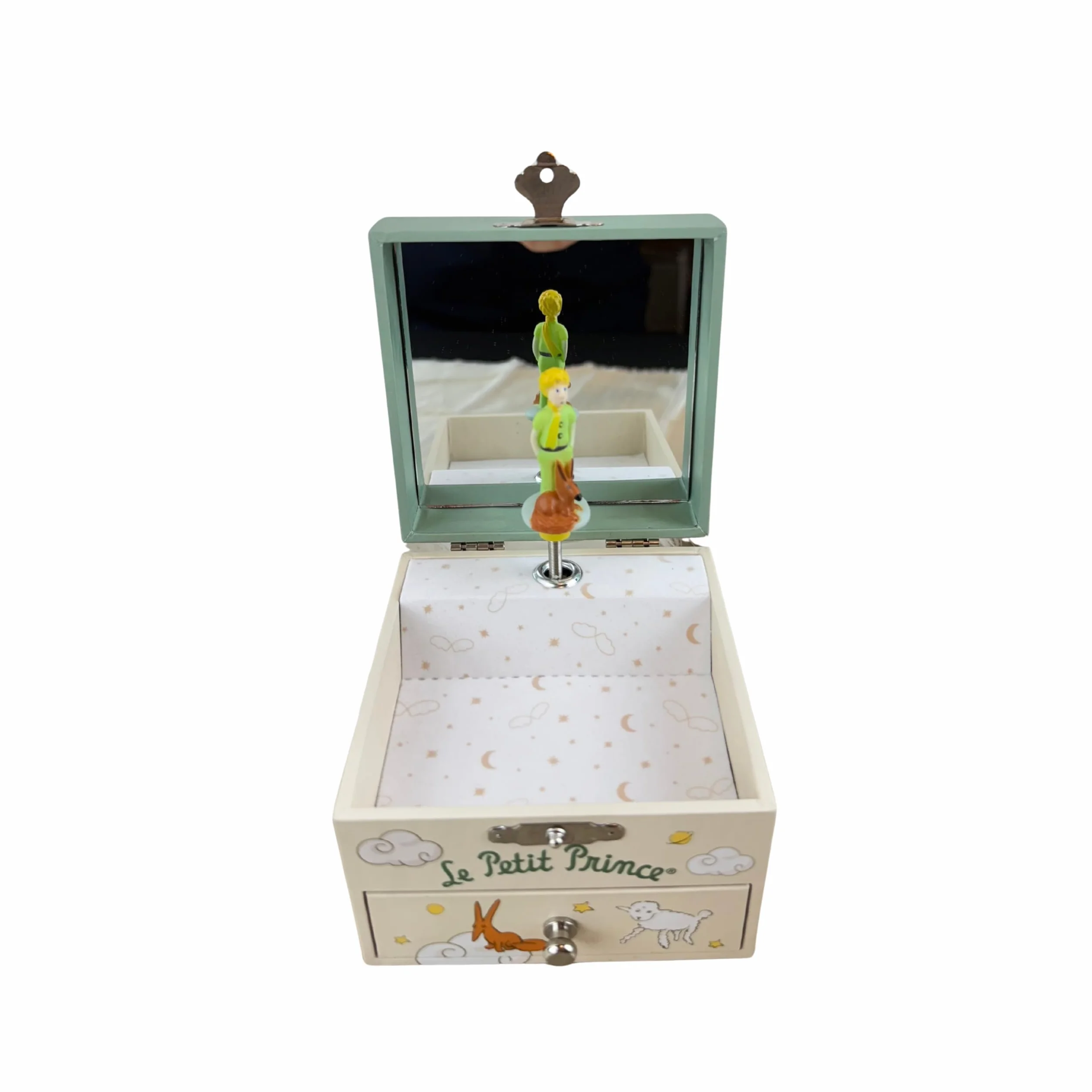 TROUSSELIER - Le Petit Prince. Saint Exupéry - Pudełko ze skarbami i biżuterią muzyczną - Idealny prezent dla dzieci - Świeci w nocy - Muzyka Walc d'Amelie Poulain - Colori Green