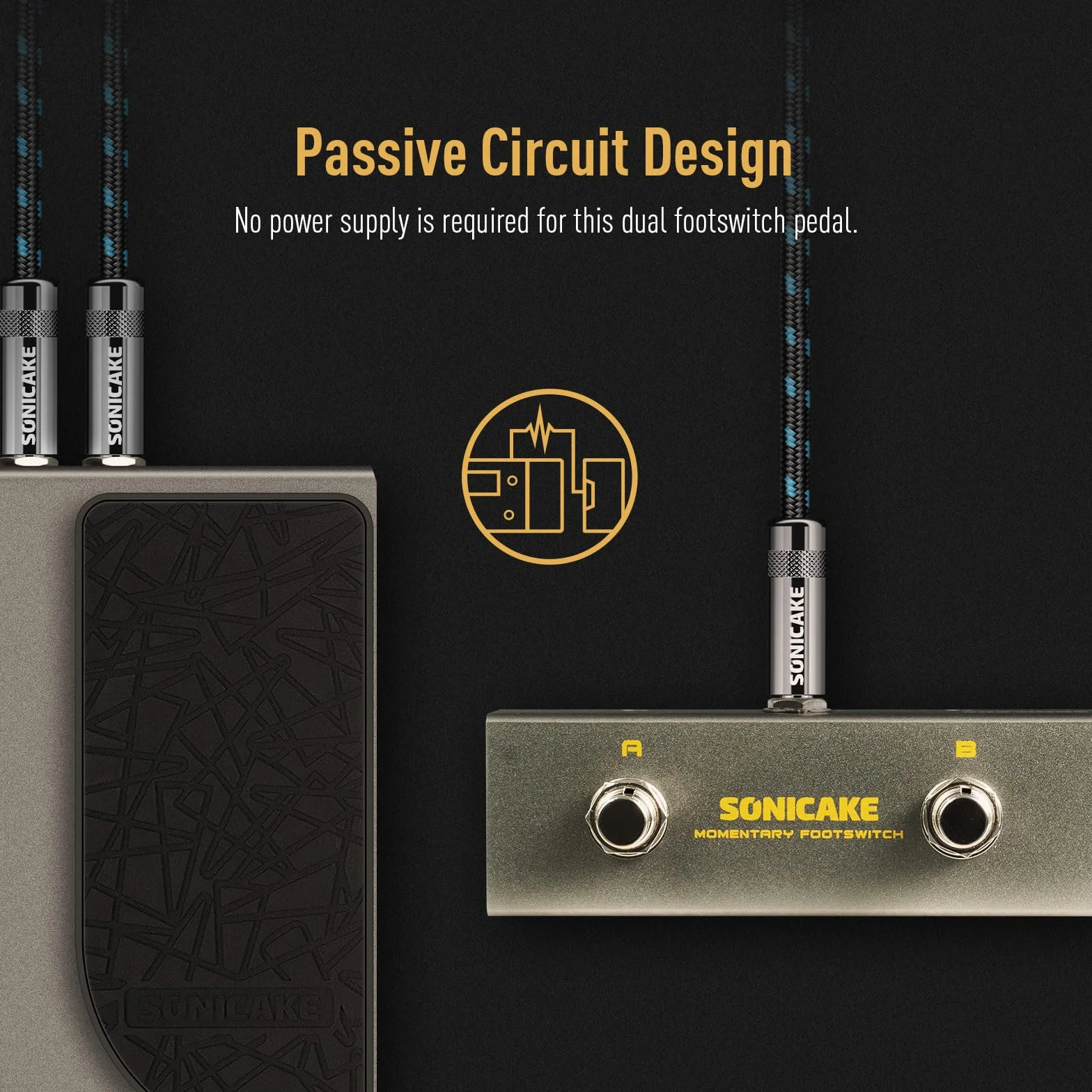 SONICAKE Podwójny przełącznik nożny do gitary 6,35 mm chwilowy mini przełącznik nożny gitarowy z kablem TRS