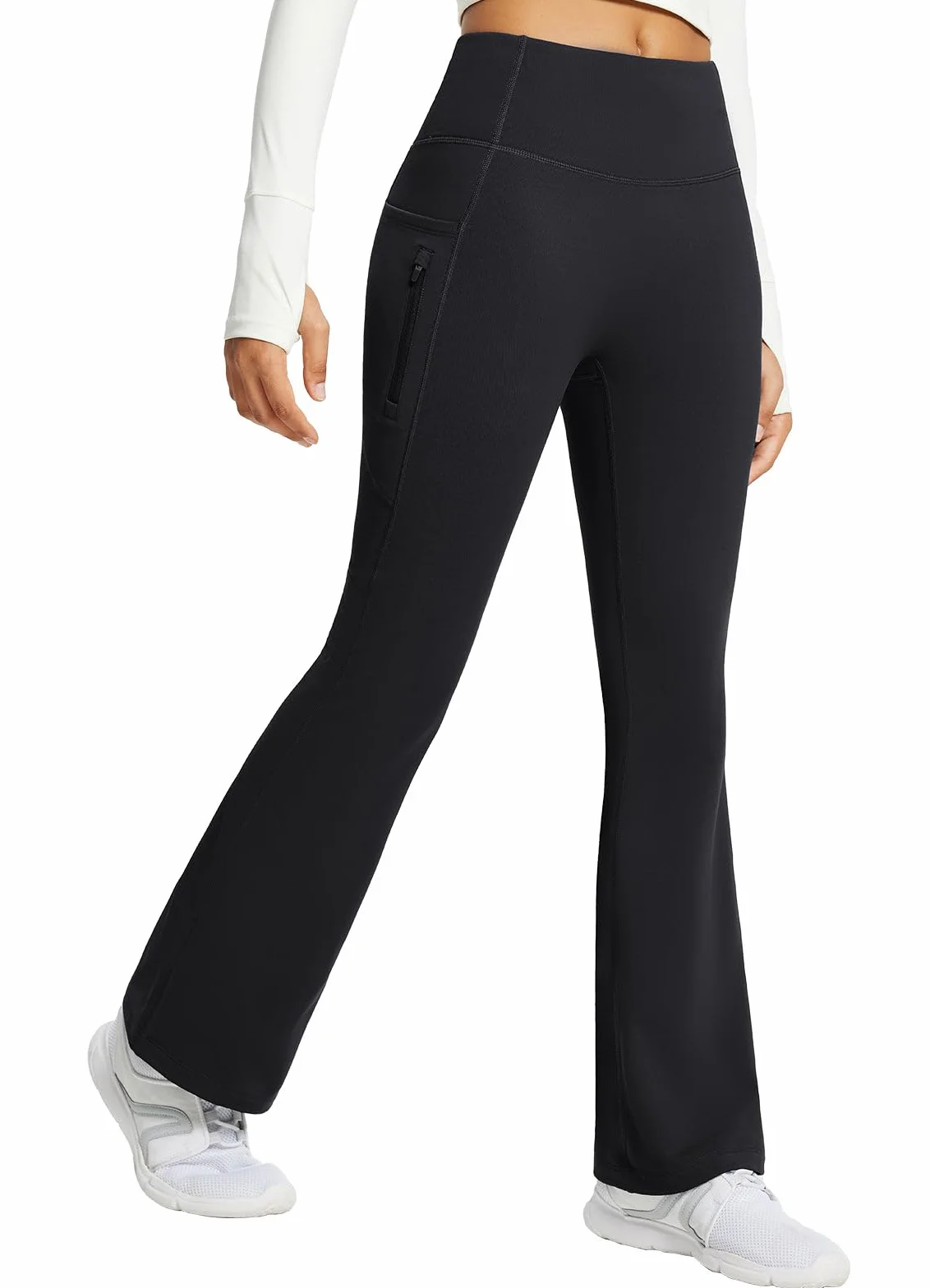 BALEAF Damskie legginsy z podszewką polarową, wodoodporne spodnie do jogi z wysokim stanem i kieszeniami bootcut zimowe spodnie do jogi