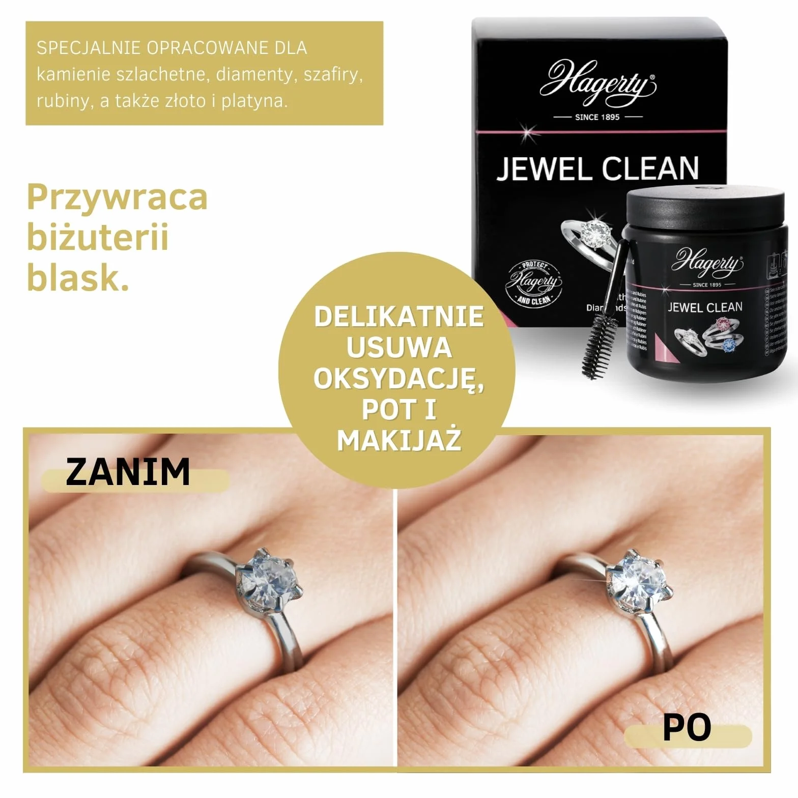 Hagerty Jewel Clean Płyn do czyszczenia biżuterii do kamieni szlachetnych złota platyny 170 ml I Skuteczne czyszczenie biżuterii diamentów szafirów rubinów I