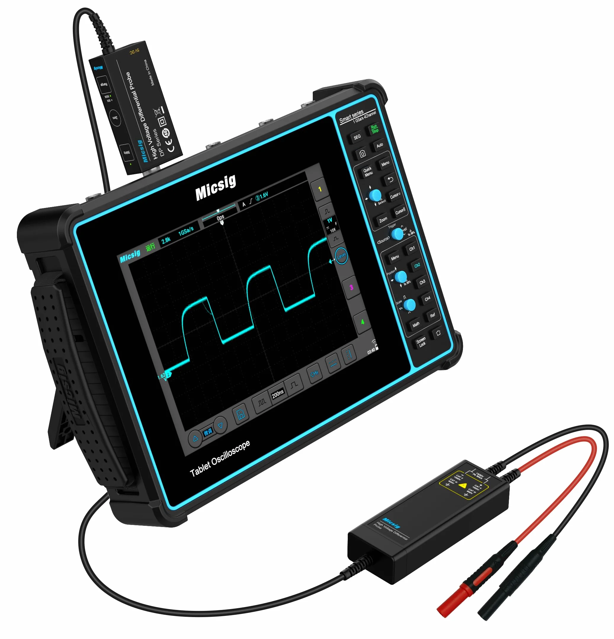 Micsig DP10013 Sonda różnicowa wysokiego napięcia 1300 V 100 MHz 3,5 ns czas narastania 50X/500X tłumienie, Tektronix P5200A P5205A P5210A, biały