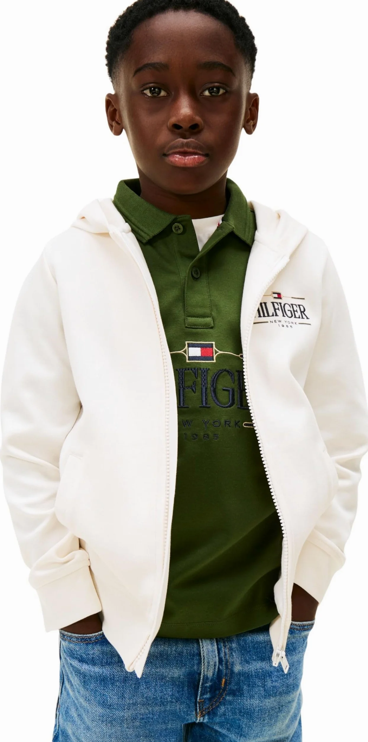 Tommy Hilfiger Chłopięca bluza z kapturem TOMMY ICONS KB0KB10362 zapinana na zamek błyskawiczny, biała (starożytna biała), 16 lat, Biały (starożytny biały), 16 lat