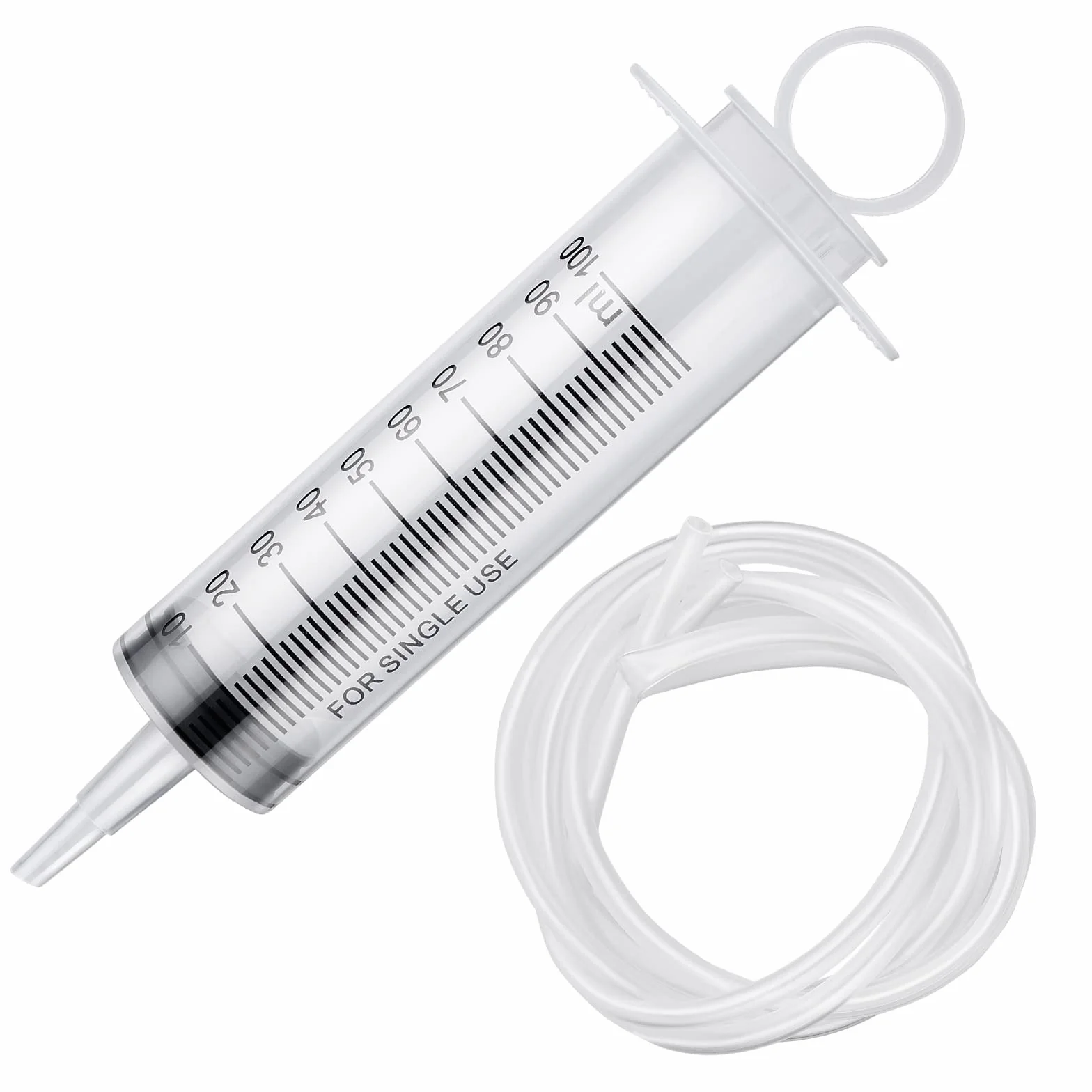 cobee Plastikowa strzykawka z tubką, duża, 100 ml, z wężem 130 cm, strzykawka do karmienia, podlewania, odmierzania składników odżywczych, do laboratoriów naukowych, eksperymentów z aplikacją kleju