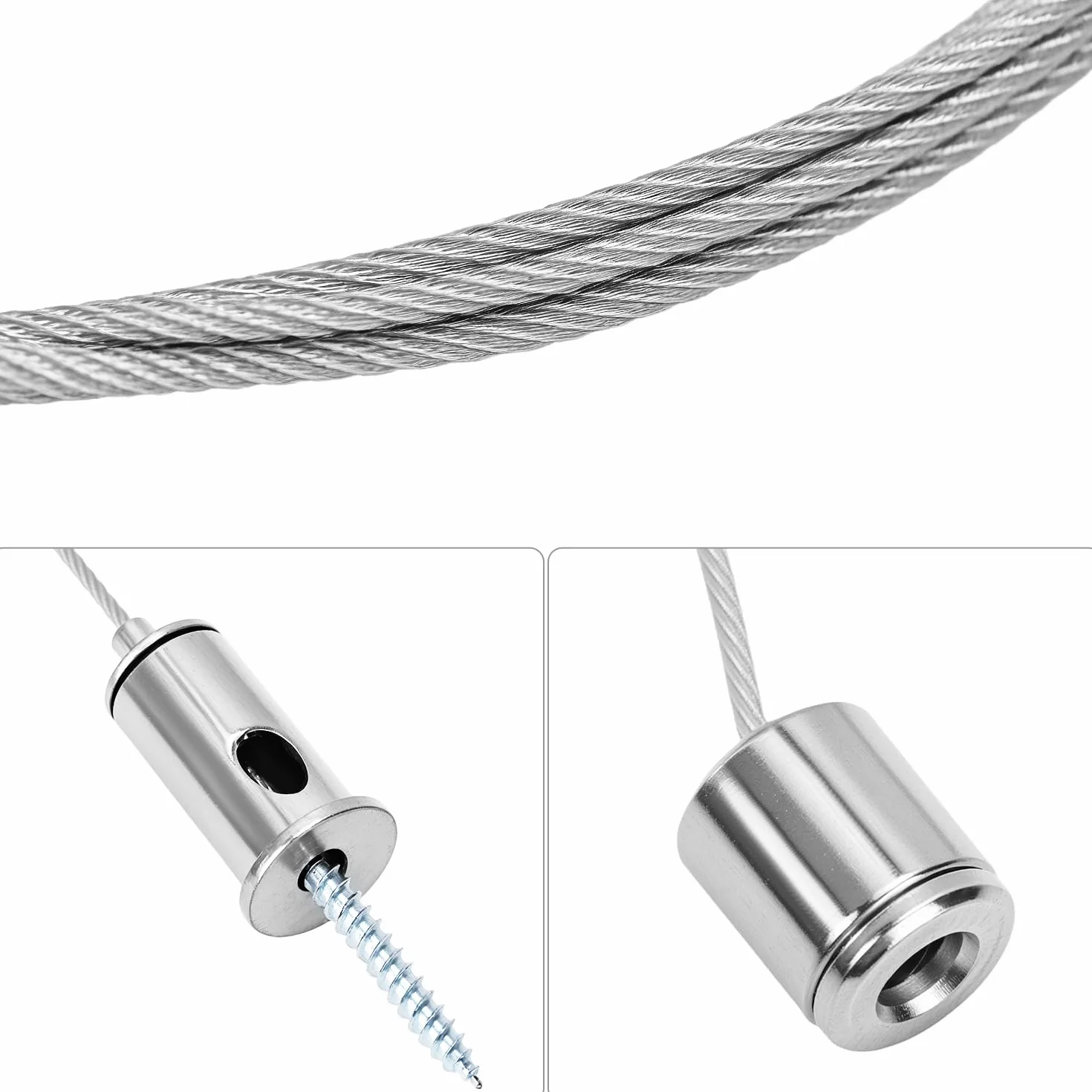 QWORK® 8 sztuk kabli hakowych ze stali nierdzewnej, 1,5 mm x 1,5 m, lina, kołek sufitowy, mocowanie sufitowe, do sufitu sufitowego, do sufitu sufitowego LED