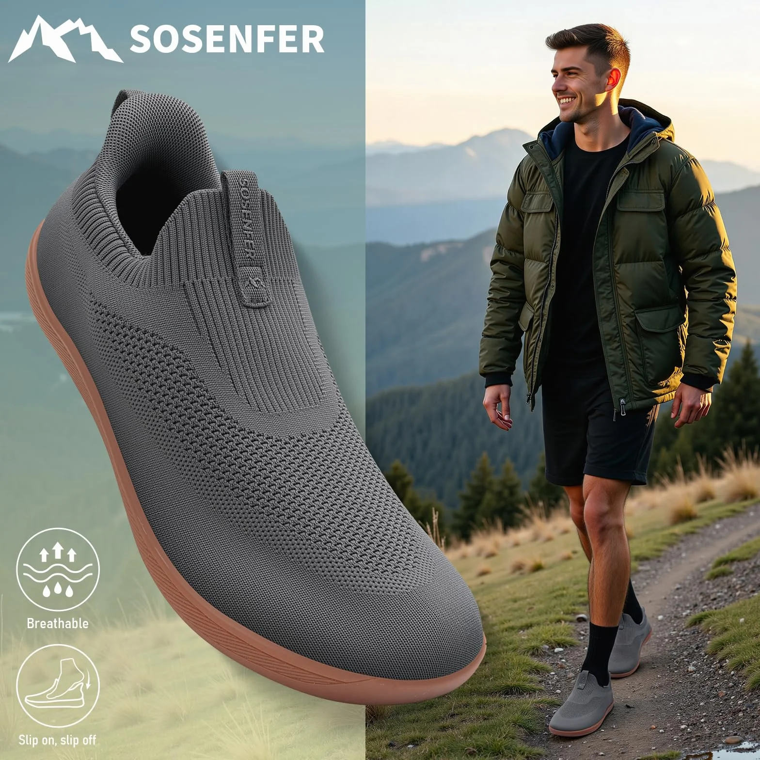 Sosenfer buty do chodzenia boso minimalistyczne męskie damskie do biegania w terenie wsuwane