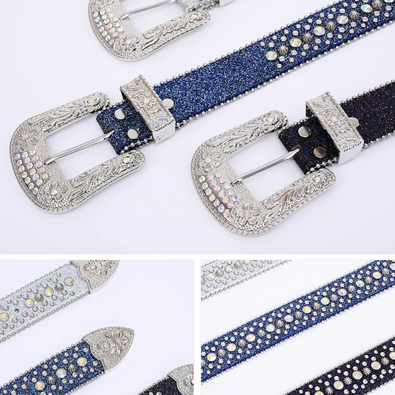 Mężczyźni Kobiety Rhinestone Belt, Studded Rhinestone Belts, Western Studded Leather Belts, Y2K Leather Belt Western Cowgirl Cowboy Studded Diamond Belt for Jeans(E,105cm)
