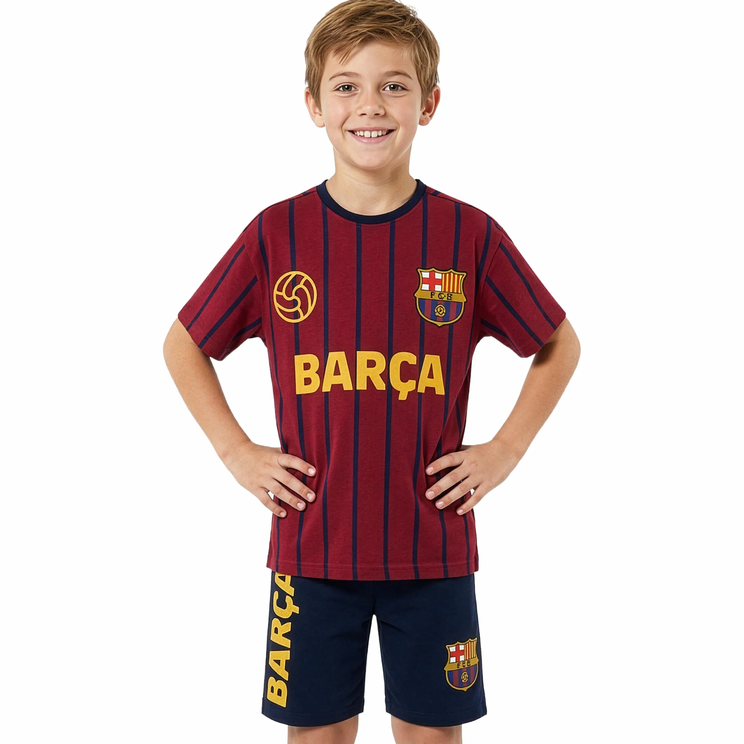 Get Trend Real Madryt | FC Barcelona Dziecięca Piżama Chłopiec, 2 Sztuki Koszulka z krótkim rękawem i Spodenkami Piżamery, Gry w Piżamy Nożne, Prezent Chłopak