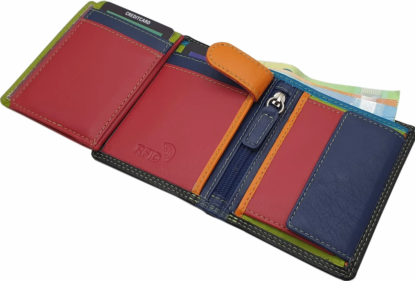 Portfel damski z bydlęcej skóry nappa z ochroną RFID NFC
