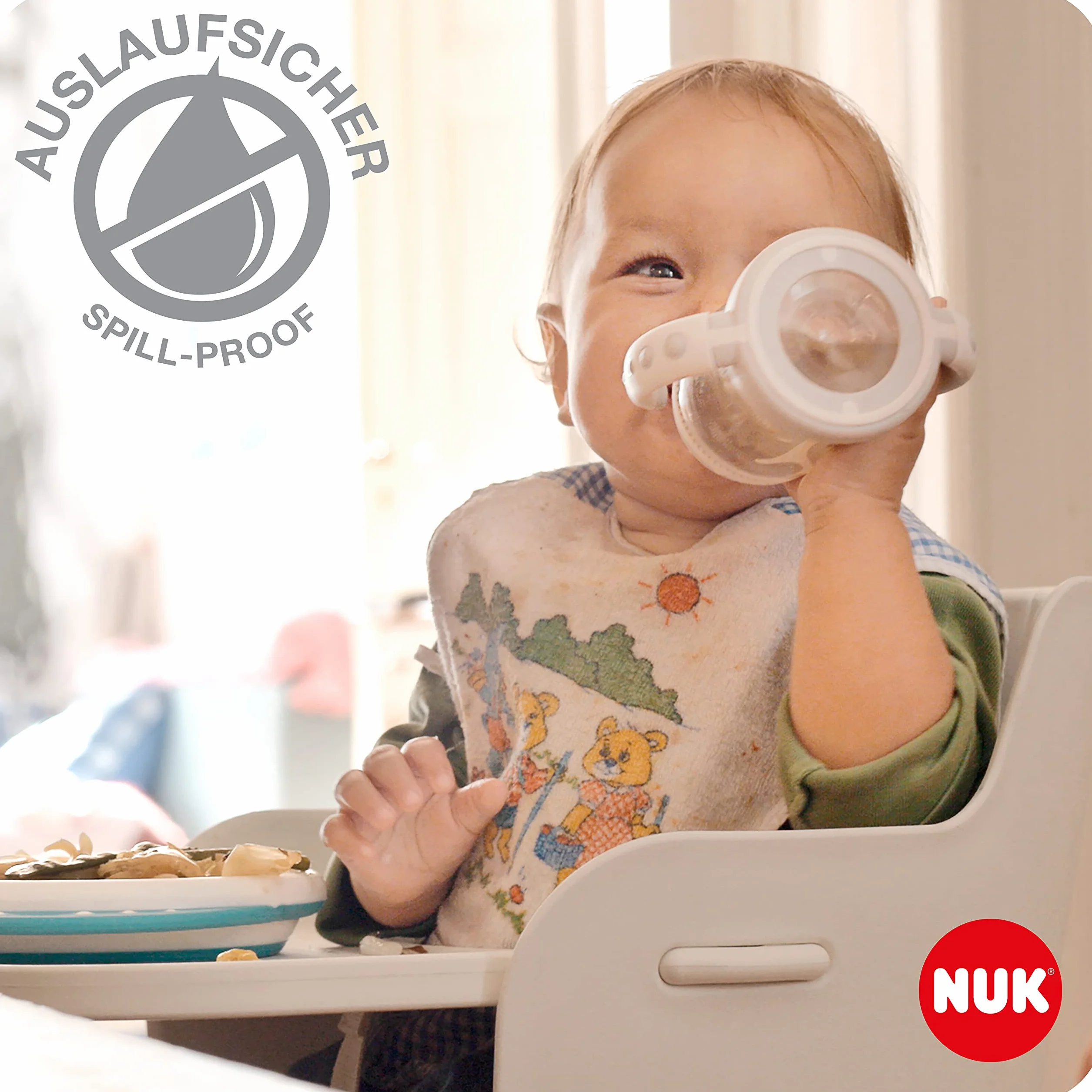 Kubek niekapek NUK First Choice Learner Cup | 6-18 miesięcy | Wskaźnik kontroli temperatury | Nieprzeciekający silikonowy dzióbek | Odpowietrznik antykolkowy | Bez BPA | 150 ml | Winnie (niebieski)