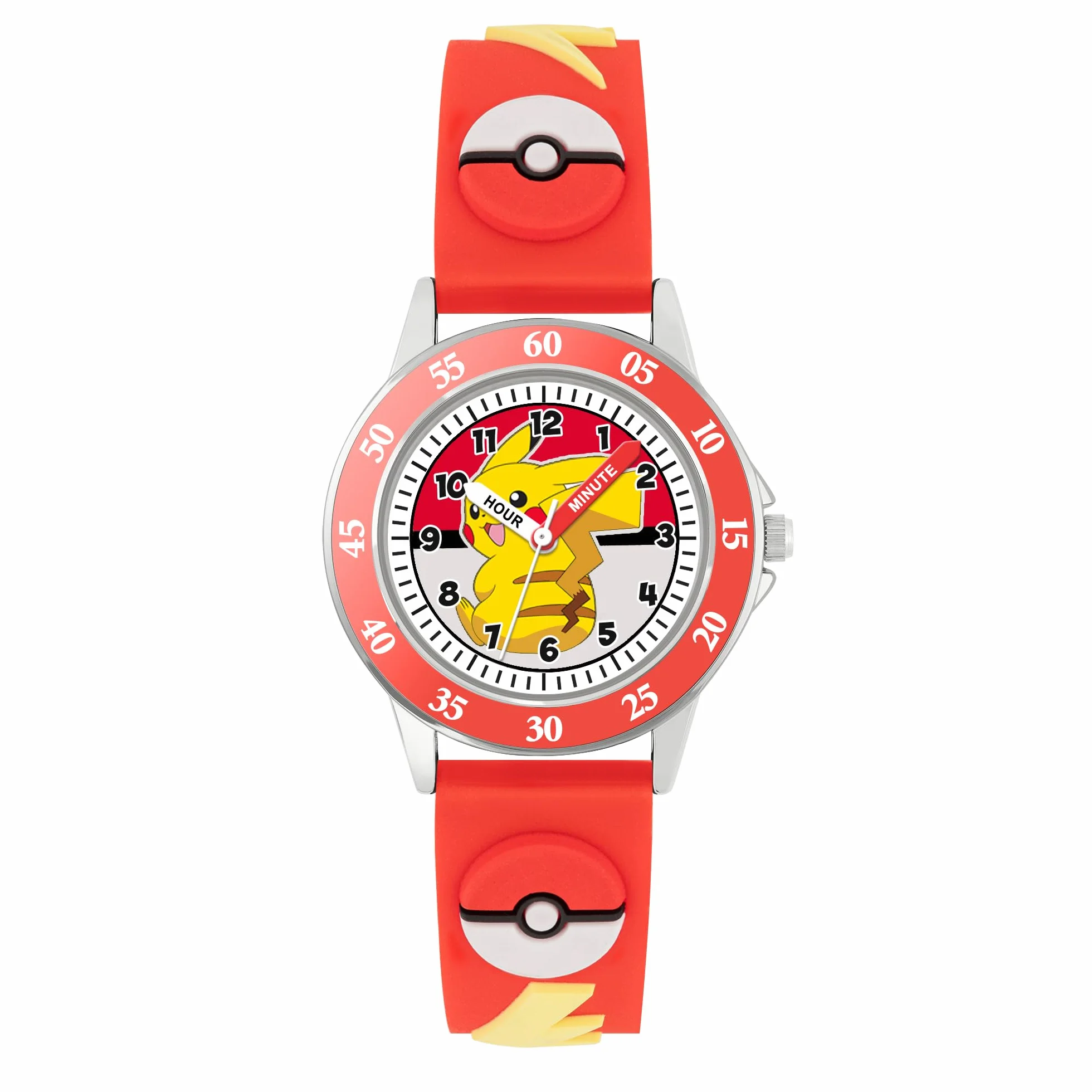 Peers Hardy Pokemon Kids Time Teacher POK9074 silikonowa bransoletka 3D do nauki określania czasu, czerwona, Pokemon, czerwona, Pokemon, czerwona, Pokemon, czerwona, Pokemon, Czerwony, Pokemon