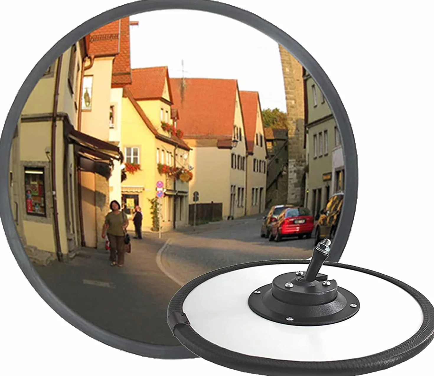 RMAN Lusterko panoramiczne paraboliczne lustro obserwacyjne wypukłe 30cm do użytku na ulicy i garażu, do użytku na zewnątrz i wewnątrz wspornik i śruby w zestawie, czarne