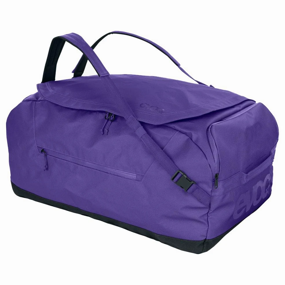 EVOC DUFFLE BAG 100 Wodoodporna torba podróżna i na sprzęt (torba podróżna z odpinanym paskiem do noszenia, uniwersalna i zamykana, bez PVC, rozmiar L), fioletowo-czarna