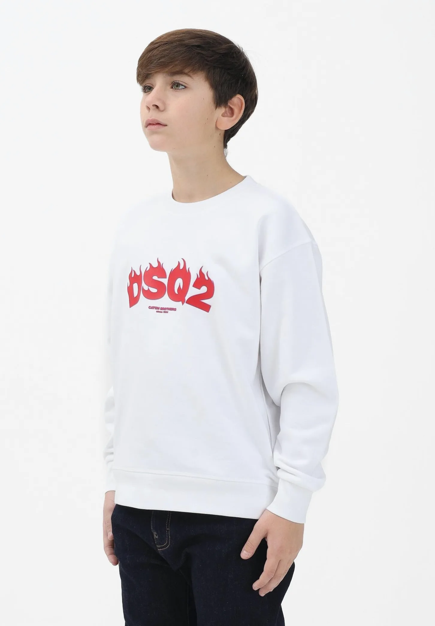 DSQUARED2 DSQ2 Logo Biała bluza z okrągłym dekoltem dla chłopców, dziewcząt i kobiet