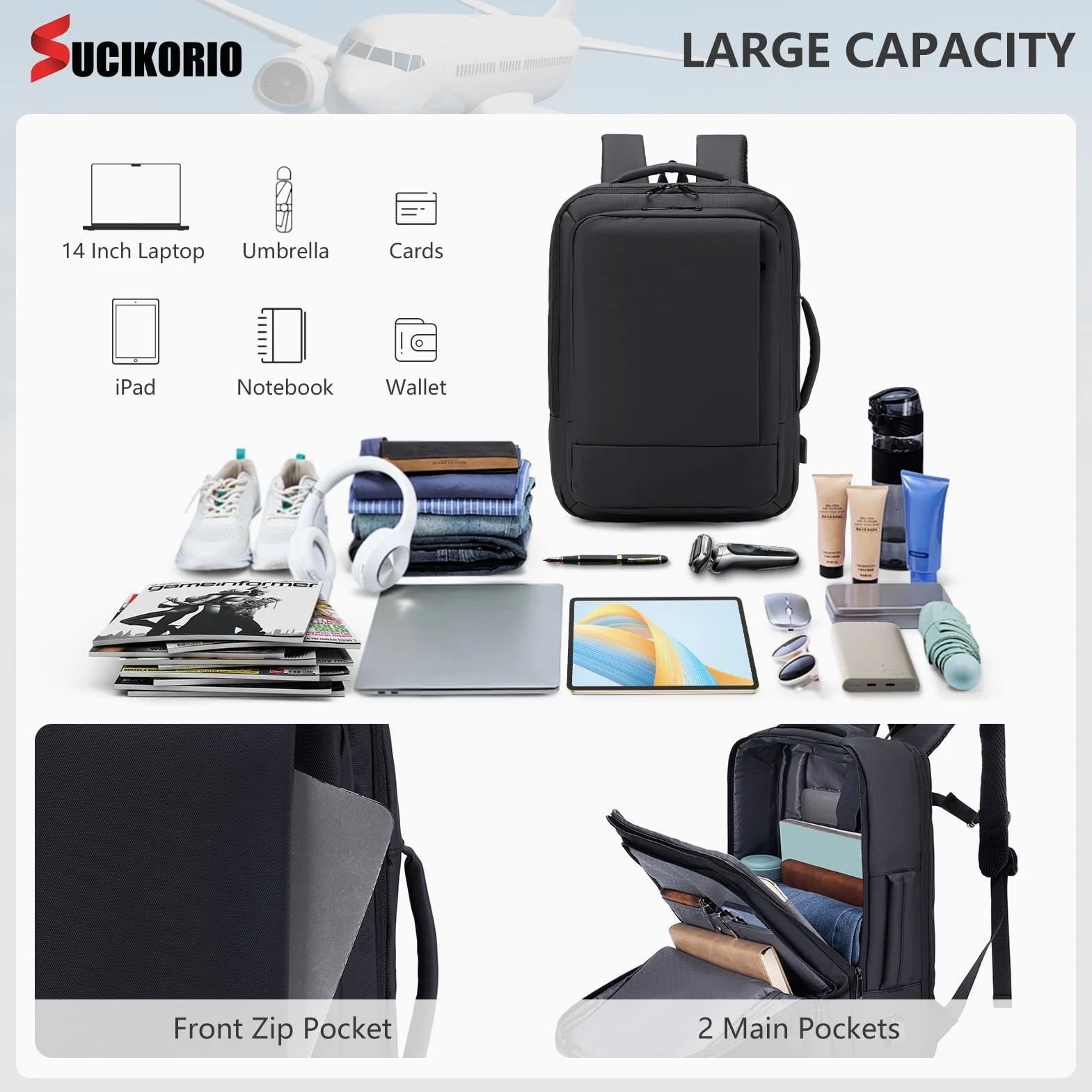 40x30x15cm Możliwość Rozszerzenia Do 40x30x25cm Wodoodporny Plecak Podróżny Torba Na Laptopa 15.6 Cala Plecak Do Codziennego Użytku Z Portem USB Unisex