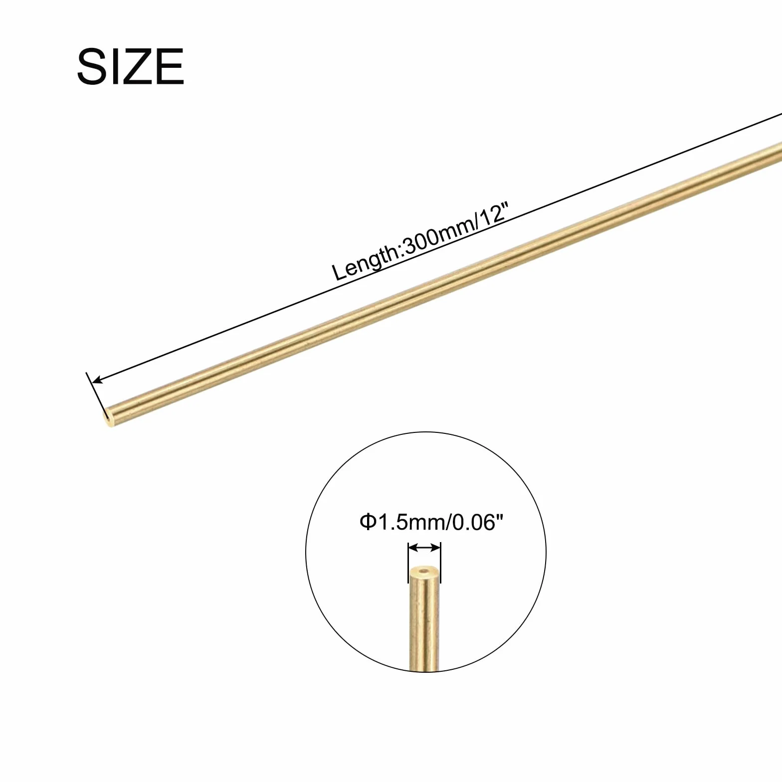QUARKZMAN Mosiężny pręt okrągły, 1,5 mm x 300 mm, metalowy pręt z litego wału, drążek tokarski do projektów DIY, projektów rękodzielniczych, modeli samochodów, helikopterów, samolotów, 10 sztuk
